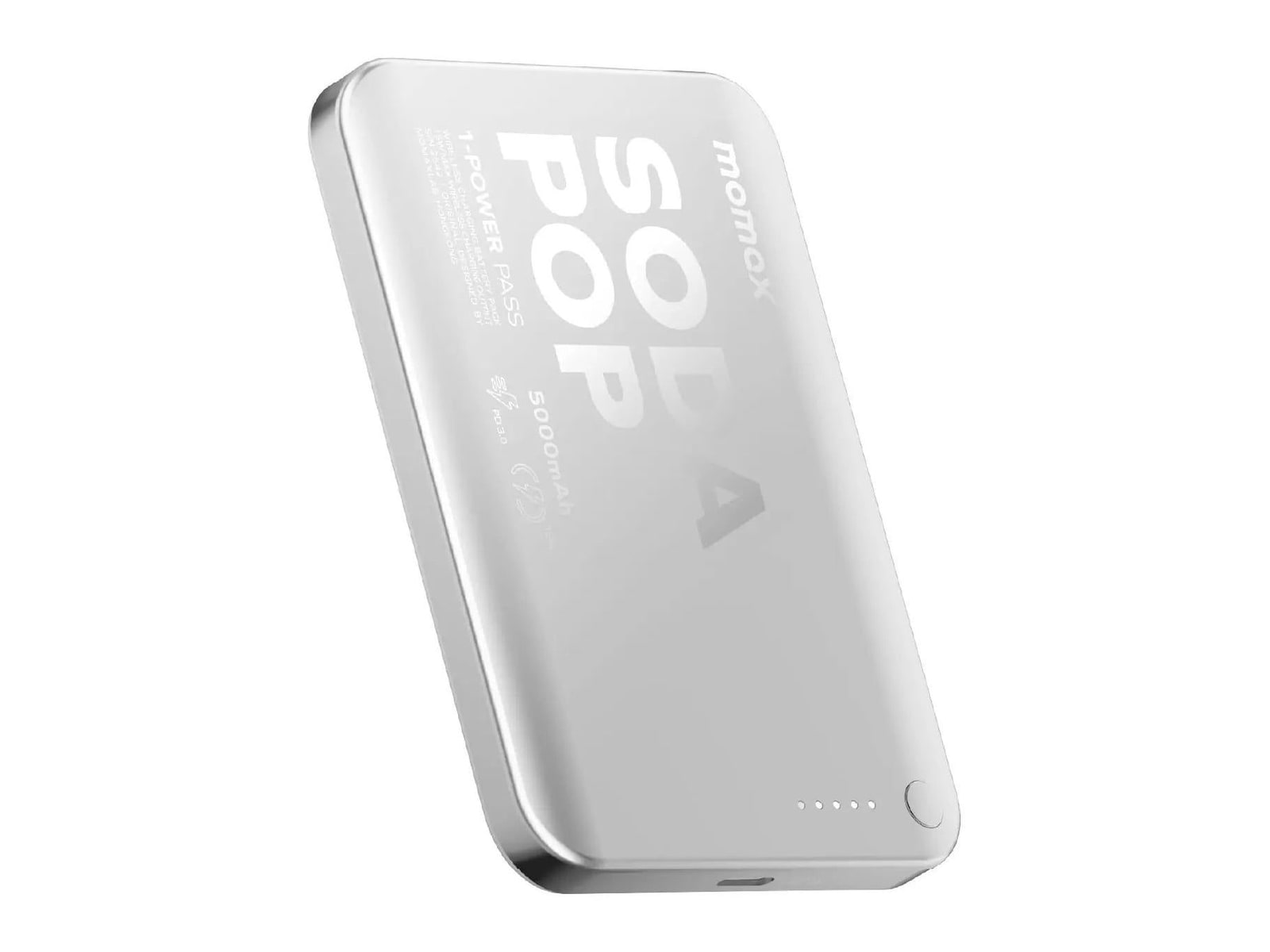 MOMAX - 1-Power Pass 5000mAh Magnetic Wireless Charging Battery Pack Silver Power Banks