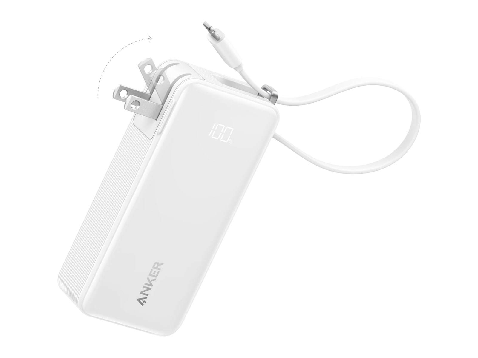 Anker - Power Bank (10K, Fusion, Built-In Lightning Cable) Classic White Power Banks