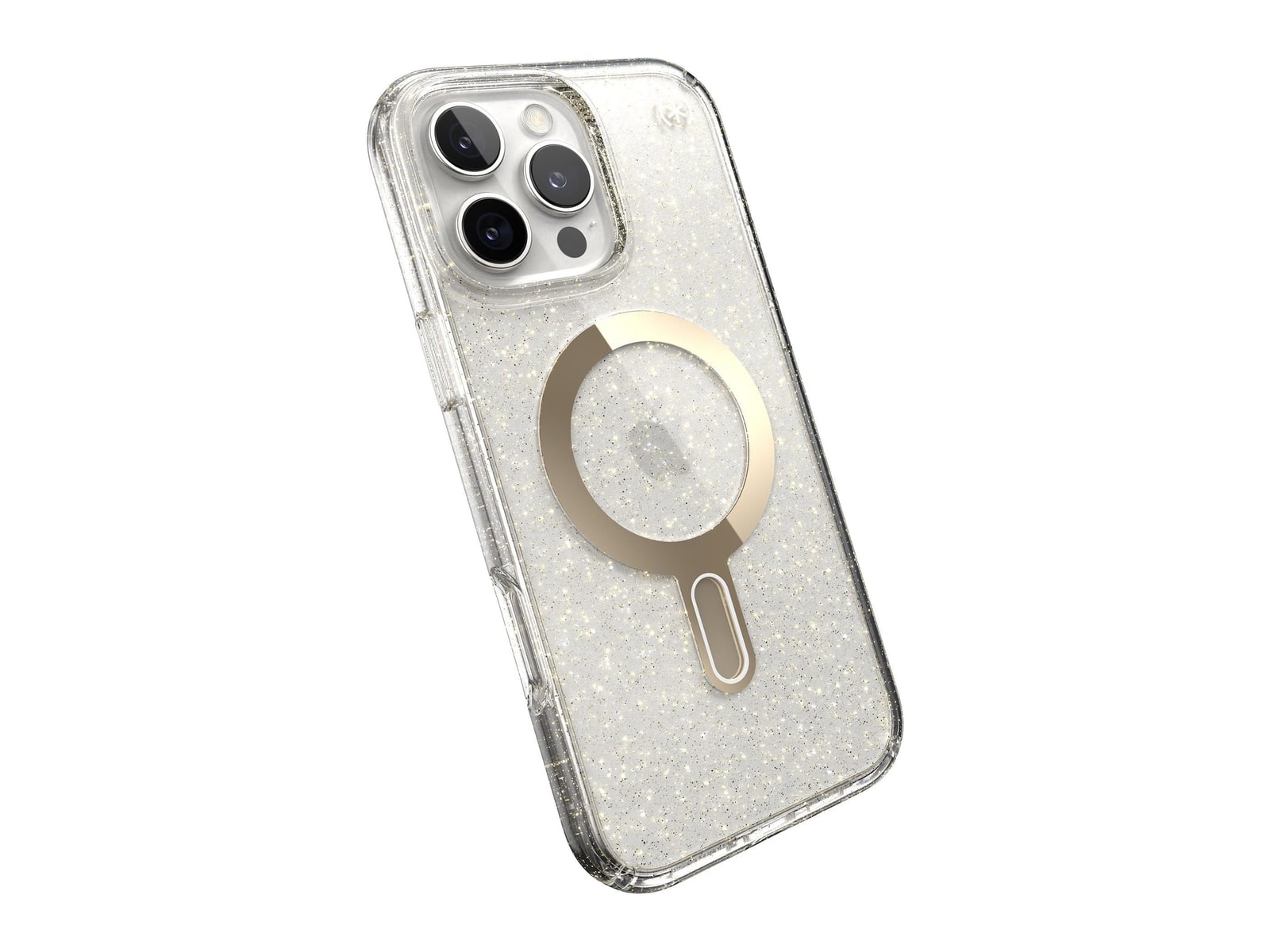 Speck - Presidio Lux Glitter MagSafe with ClickLock - iPhone 16 Pro Max - Clear/Gold Glitter