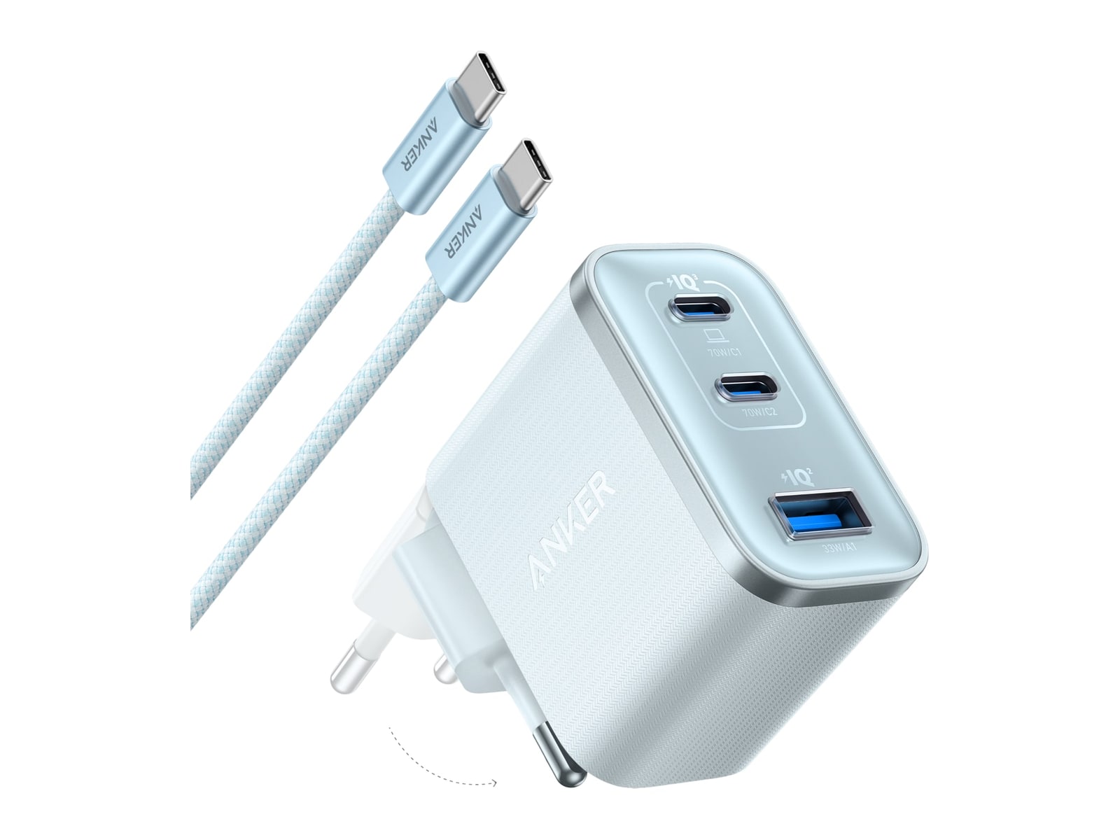 Anker - Nano Charger (70W, 3 Ports) Sprout Green Wall Chargers