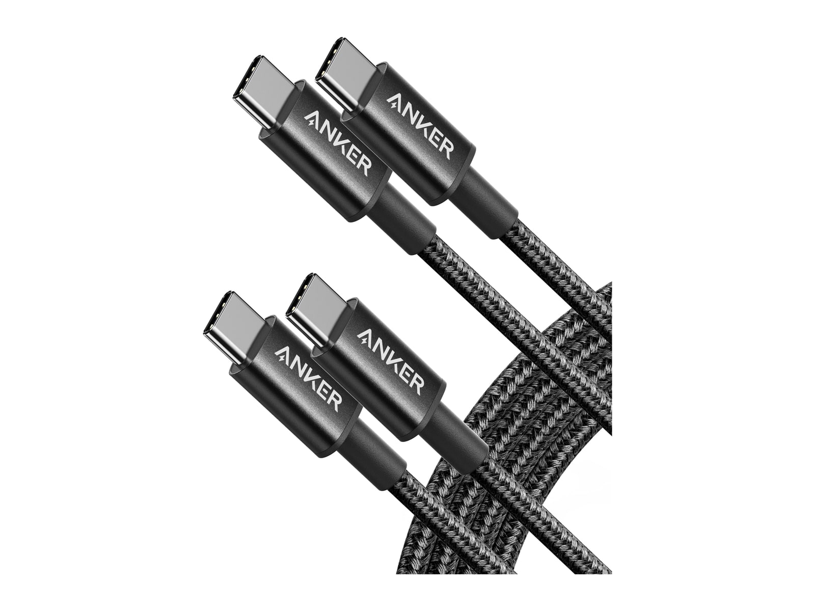 Anker - USB-C to USB-C Cable (6ft, Braided, 60W) 2pack Black Charging Cables