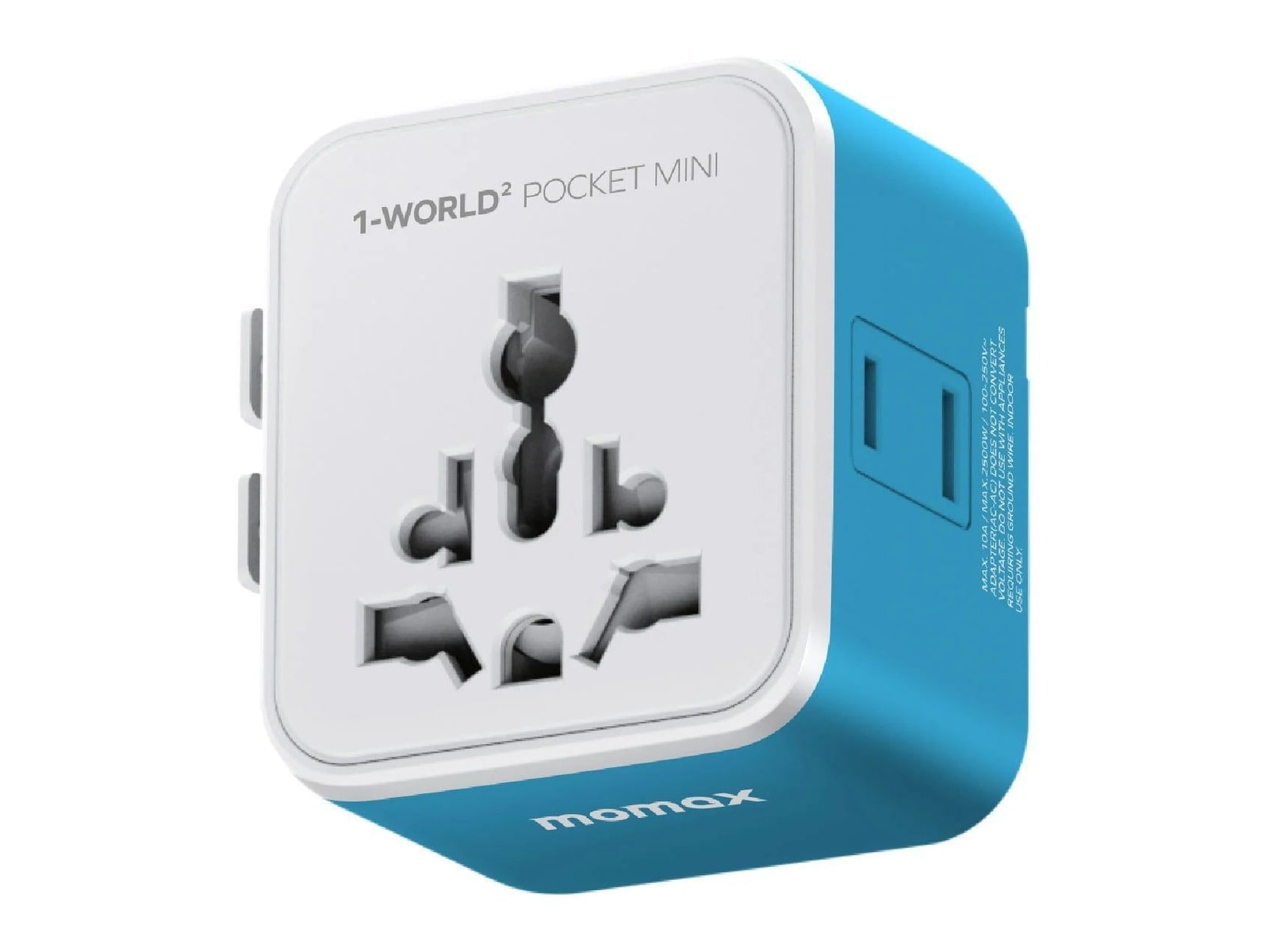 MOMAX - 1-World2 Pocket Mini Dual AC Travel Adapter Blue Wall Chargers