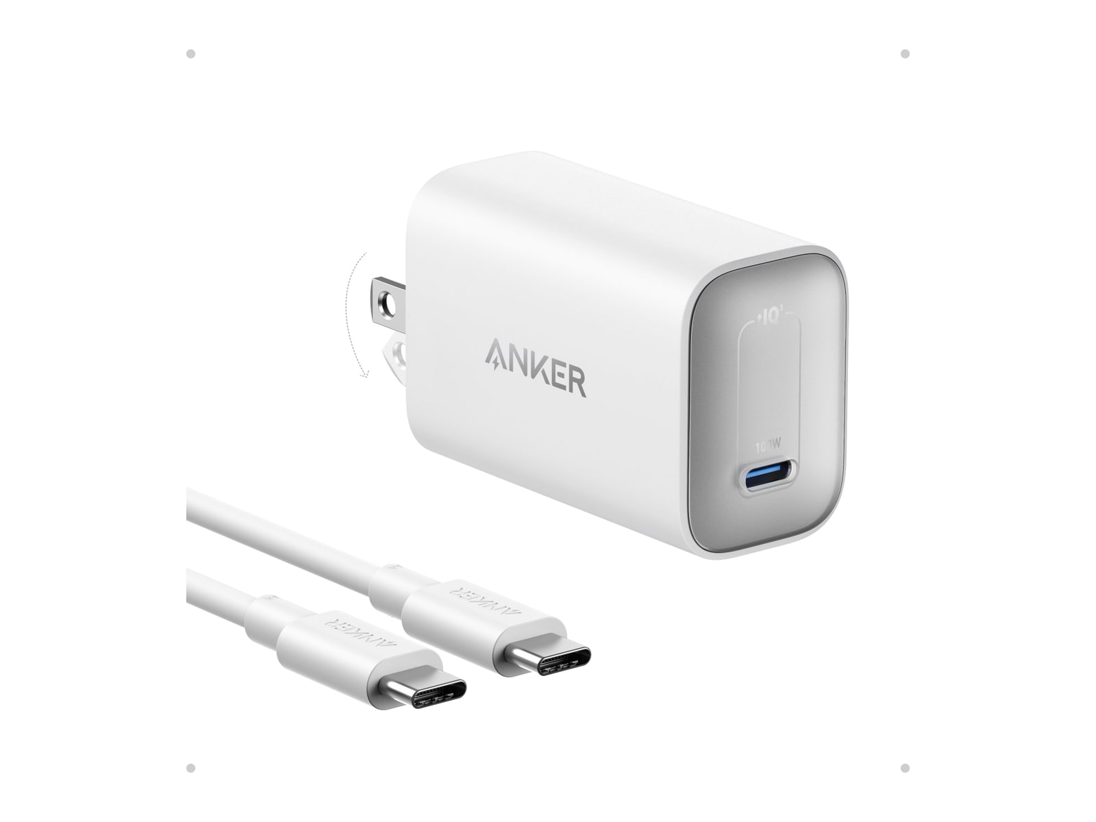 Anker - Nano Charger (100W, with USB-C Cable) Shell White Wall Chargers