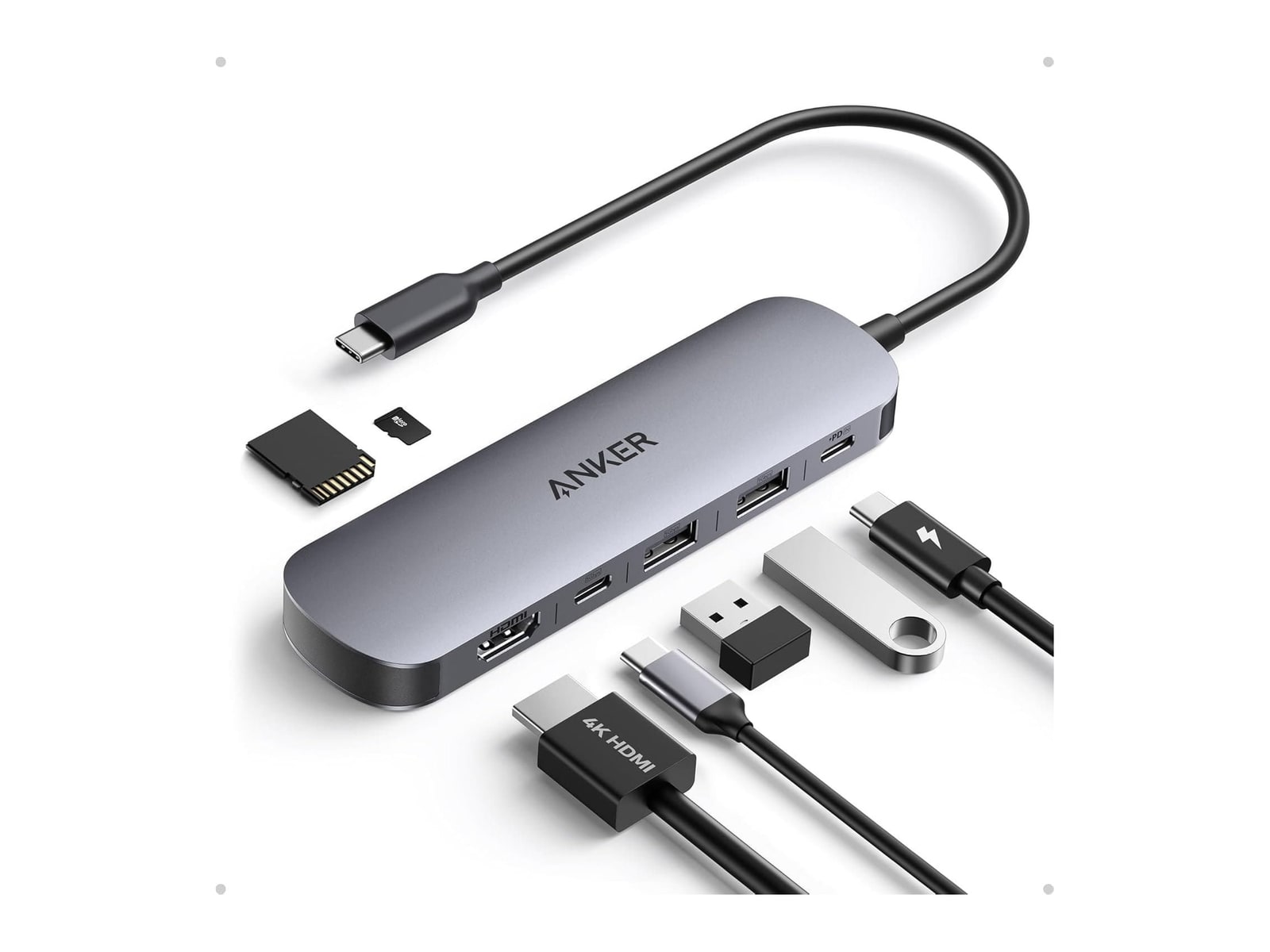 Anker - 7-in-1 Hub USB-C USB Hubs - Gray