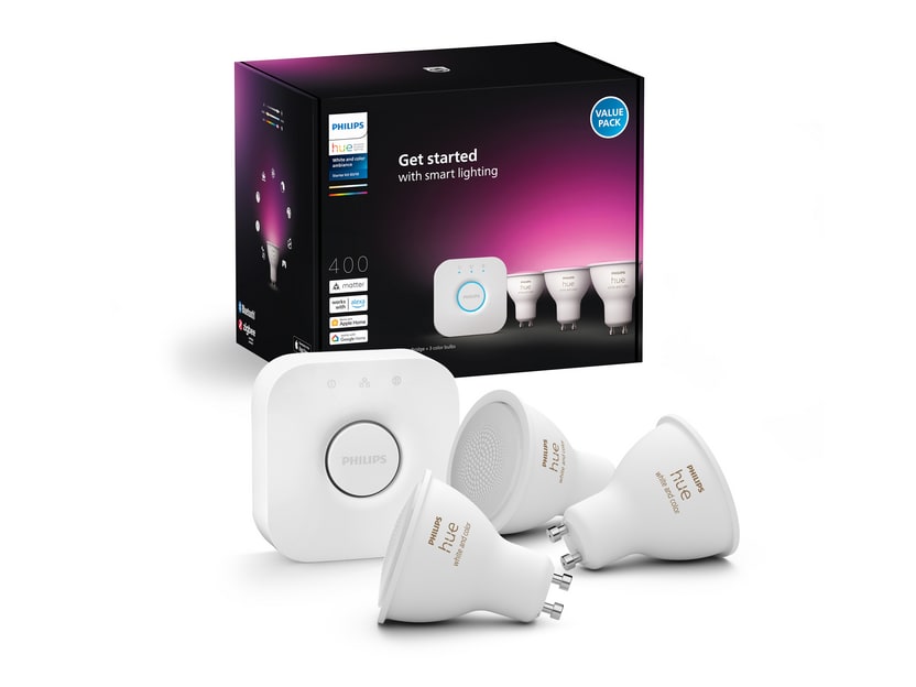 Philips Hue - White and Color Ambiance GU10 Starter Kit with Bridge 3 Smart Lighting - White