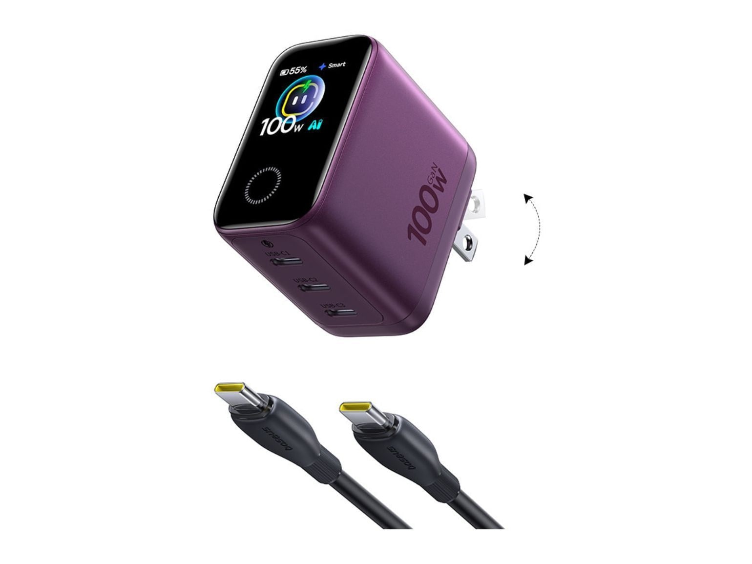 Baseus - PicoGo Pro AH22 Digital Display Fast Charger 3C 100W Dark Cherry Wall Chargers