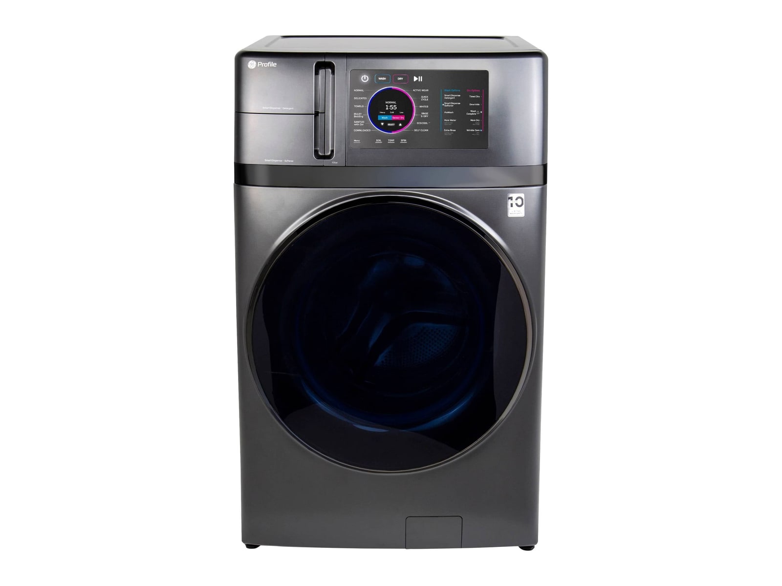GE Appliances - PFQ97HSPVDS UltraFast 4.8 Cu. Ft. High-Efficiency Smart Front Load and Electric Combo Washing Machines