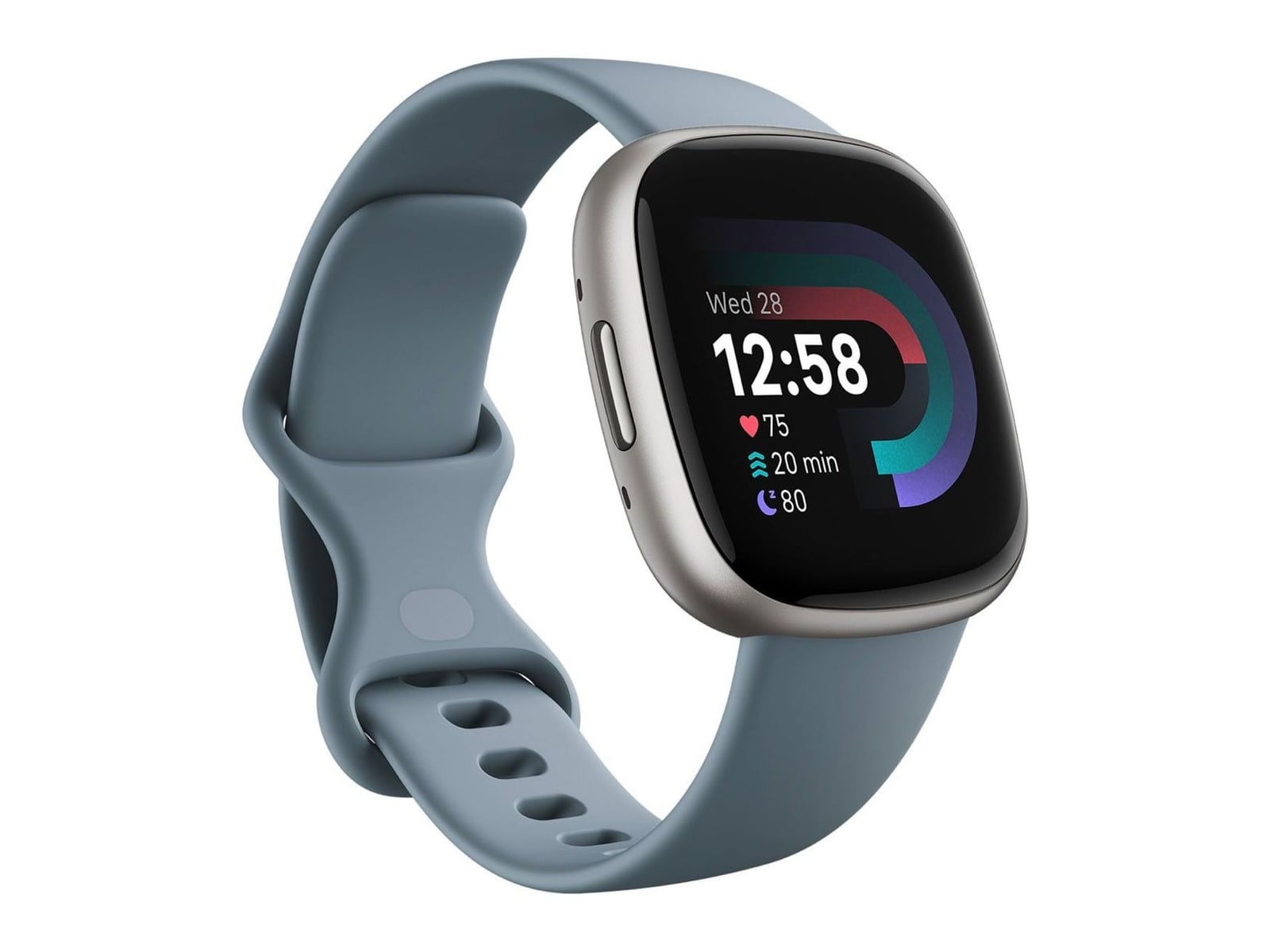 Fitbit - Versa 4 Platinum Aluminum Waterfall Blue Strap Smart Watches - Silver