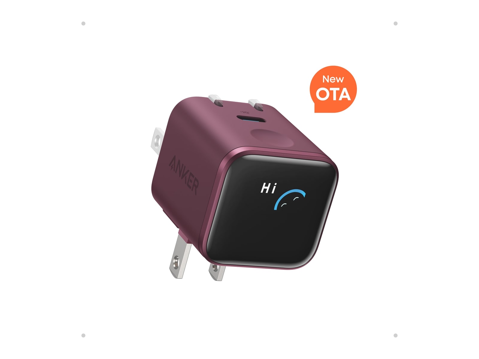 Anker - Nano Charger (45W, Smart Display, 180 Degree Foldable) Burgundy Red Wall Chargers