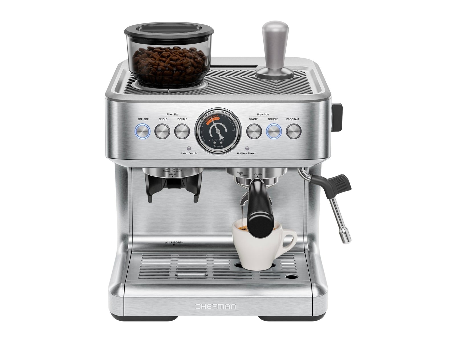Chefman - Crema Supreme Espresso Machine Stainless Steel Coffee Makers