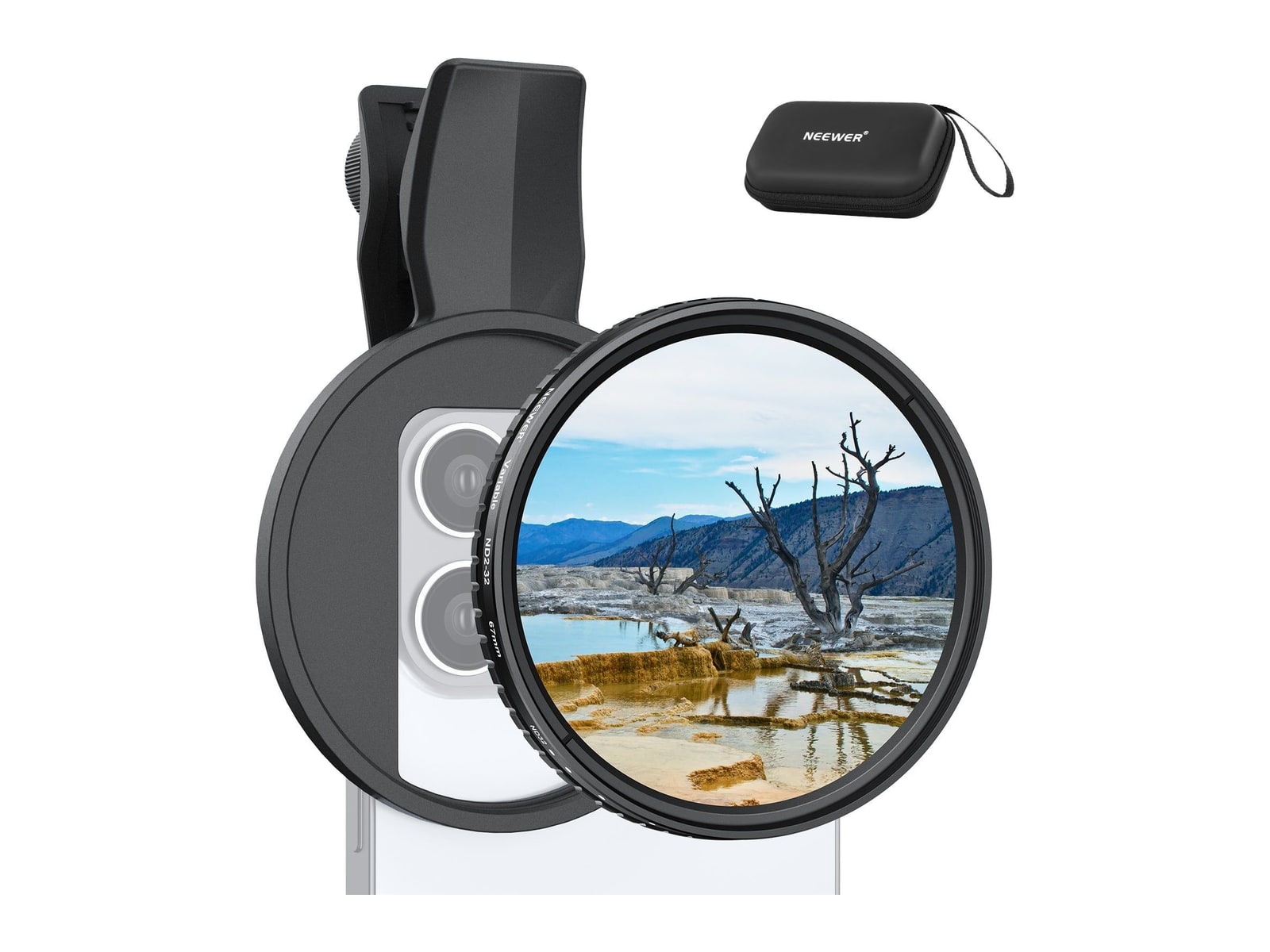 Neewer - FL-B21/FL-B25 67mm Variable ND2-32 Filter with Clip For Smartphone Camera Accessories