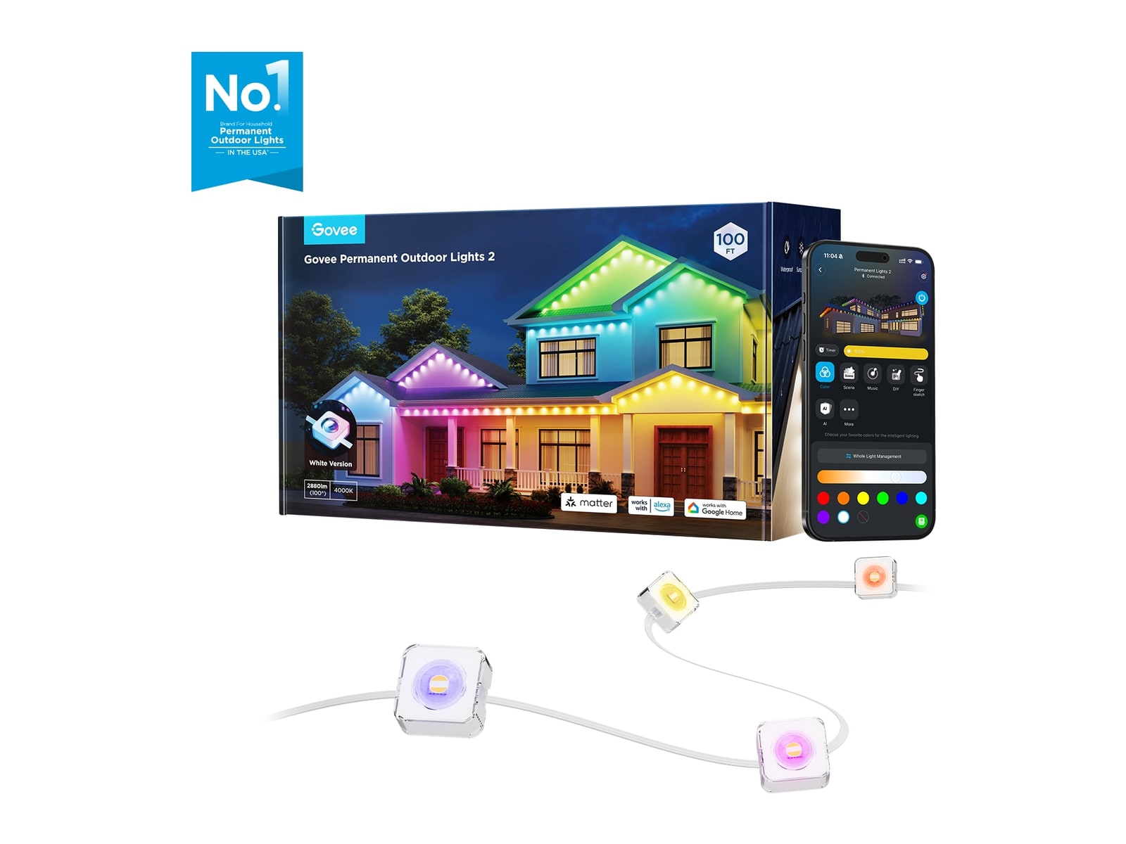 Govee - Permanent Outdoor Lights 2 100ft Smart Lighting - White