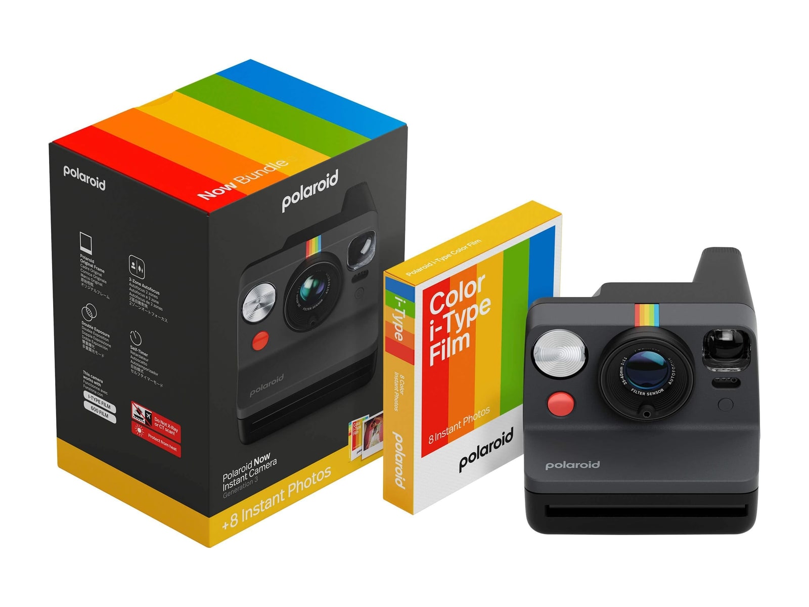 Polaroid - Now Instant Camera Generation 3 + Color Film Bundle (8 Photos) Instant Cameras Bundle - Black