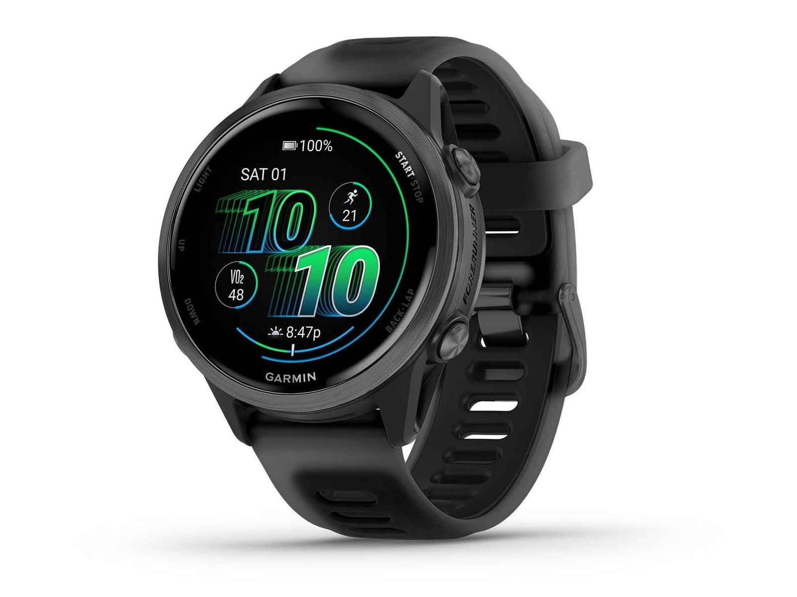 Garmin - Forerunner 570 - 42mm, Slate Gray Aluminum with Translucent Black/Black Band Smart Watches - Black