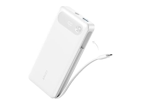 Anker - Power Bank (20K, 87W, Built-In USB-C Cable) White Power Banks