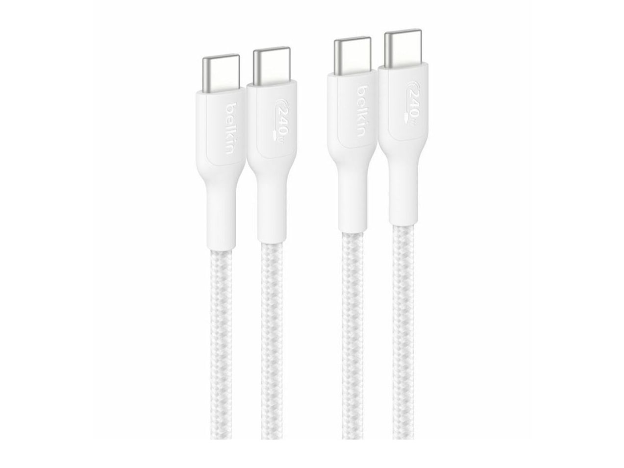 Belkin - BoostCharge Pro USB-C to USB-C Braided Cable 240W - 6.6ft/2m - White - 2-pack Charging Cables