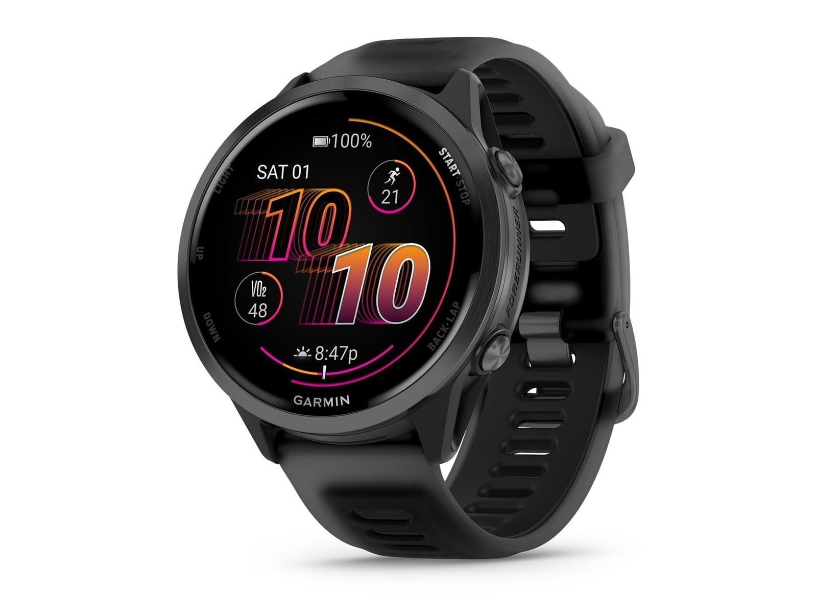 Garmin - Forerunner 570 - 47mm GPS Smartwatch, Aluminum and Black Band Smart Watches - Black
