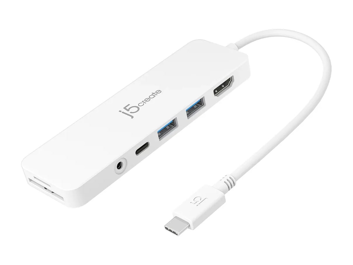 j5create - JCD373-N Multi-Port Hub with Power Delivery USB-C USB Hubs - White