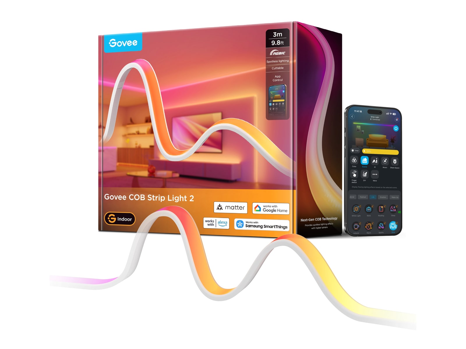 Govee - COB Strip Light 2 9.8ft Smart Lighting