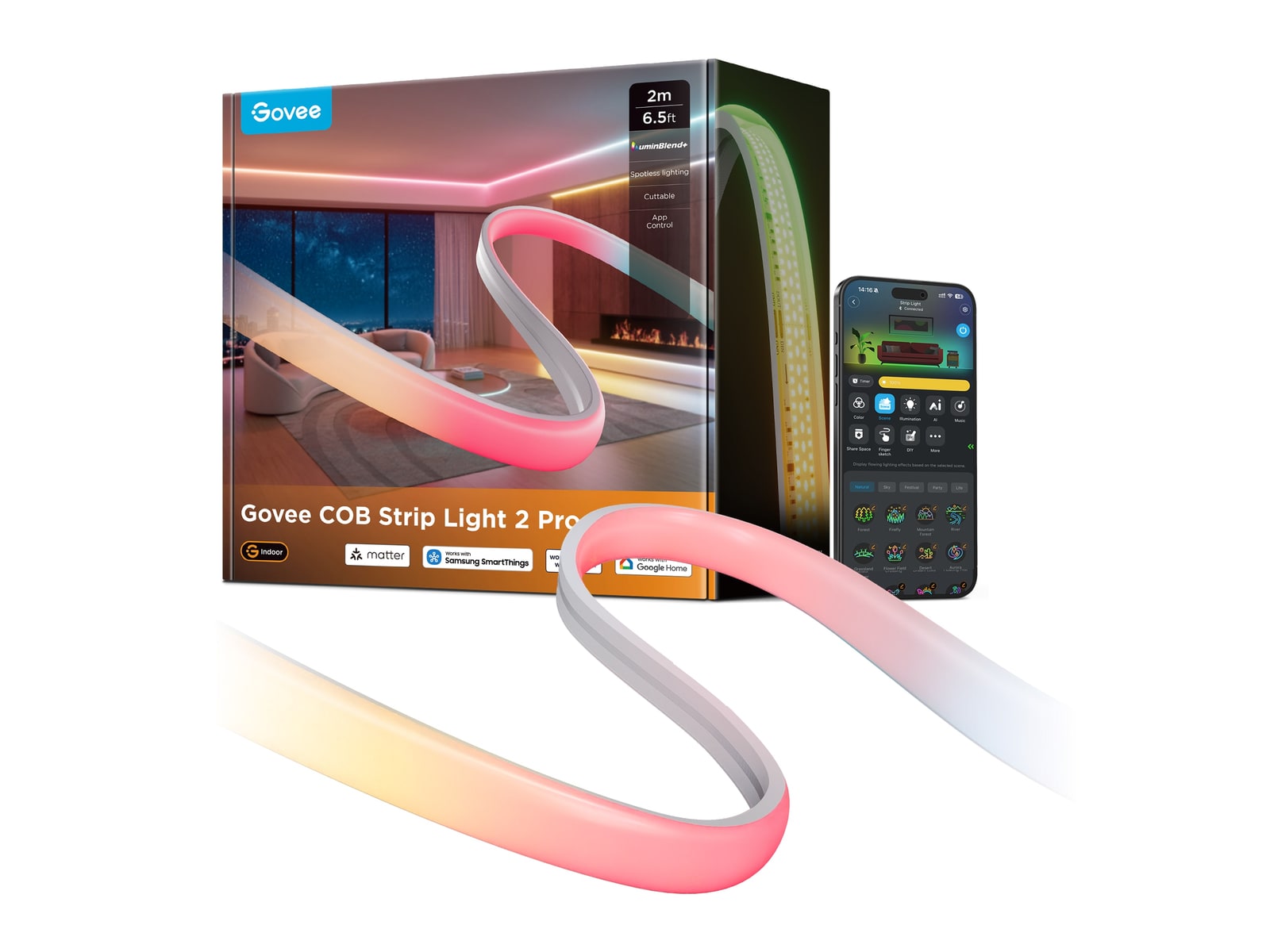 Govee - COB Strip Light 2 Pro 6.56ft Smart Lighting