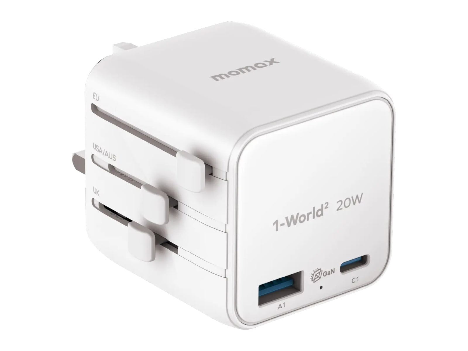 MOMAX - 1-World2 2-Port USB-A and USB-C GaN Travel Charger 20W White Wall Chargers