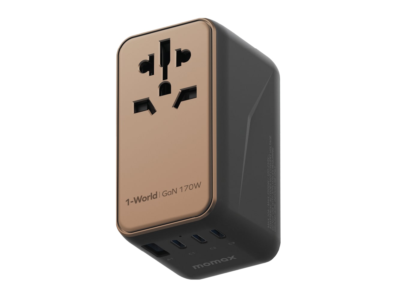 MOMAX - 1-World 4-Port GaN Travel Charger 170W + USB-C Cable Sandstone Wall Chargers