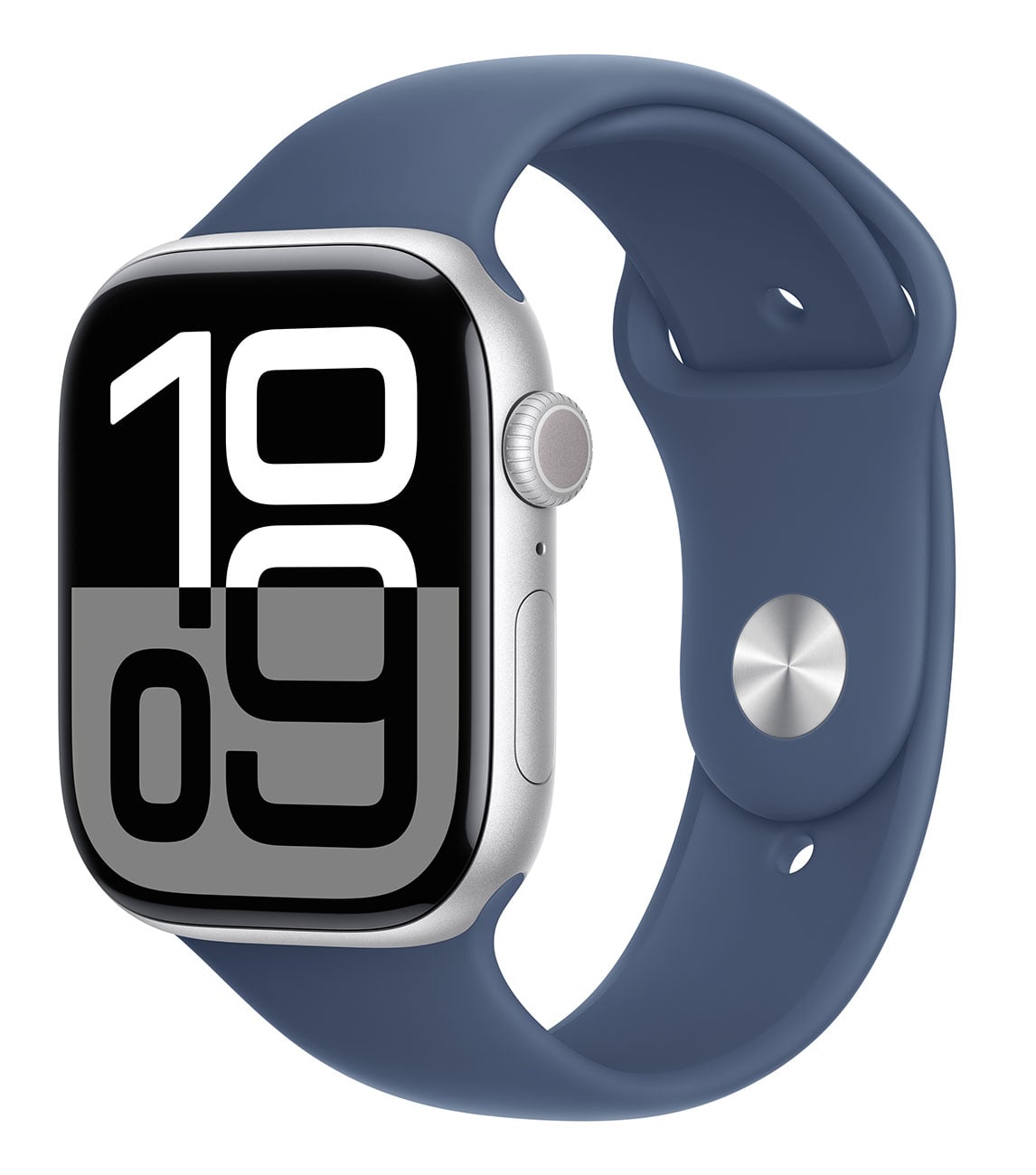Apple - Apple Watch Series 10 (GPS) 46mm Silver Aluminum Case with Denim Sport Band - M/L - Silver
