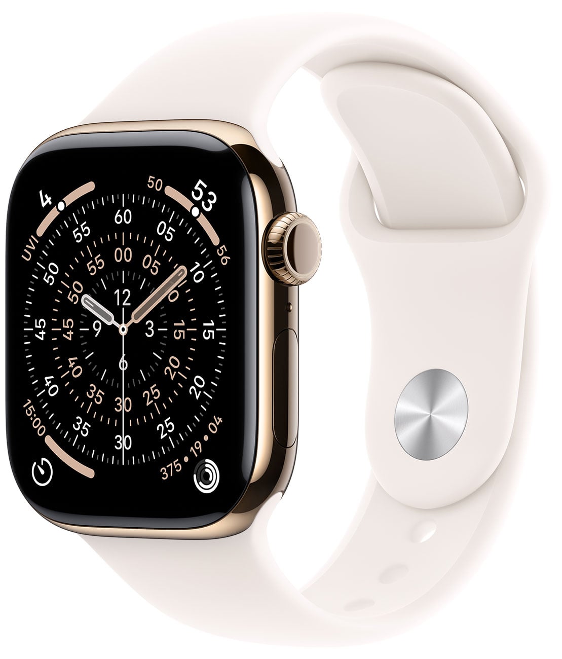 Apple - Apple Watch Series 11 (GPS + Cellular) 42mm Gold Titanium Case with Light Blush Sport Band - S/M - Gold Titanium