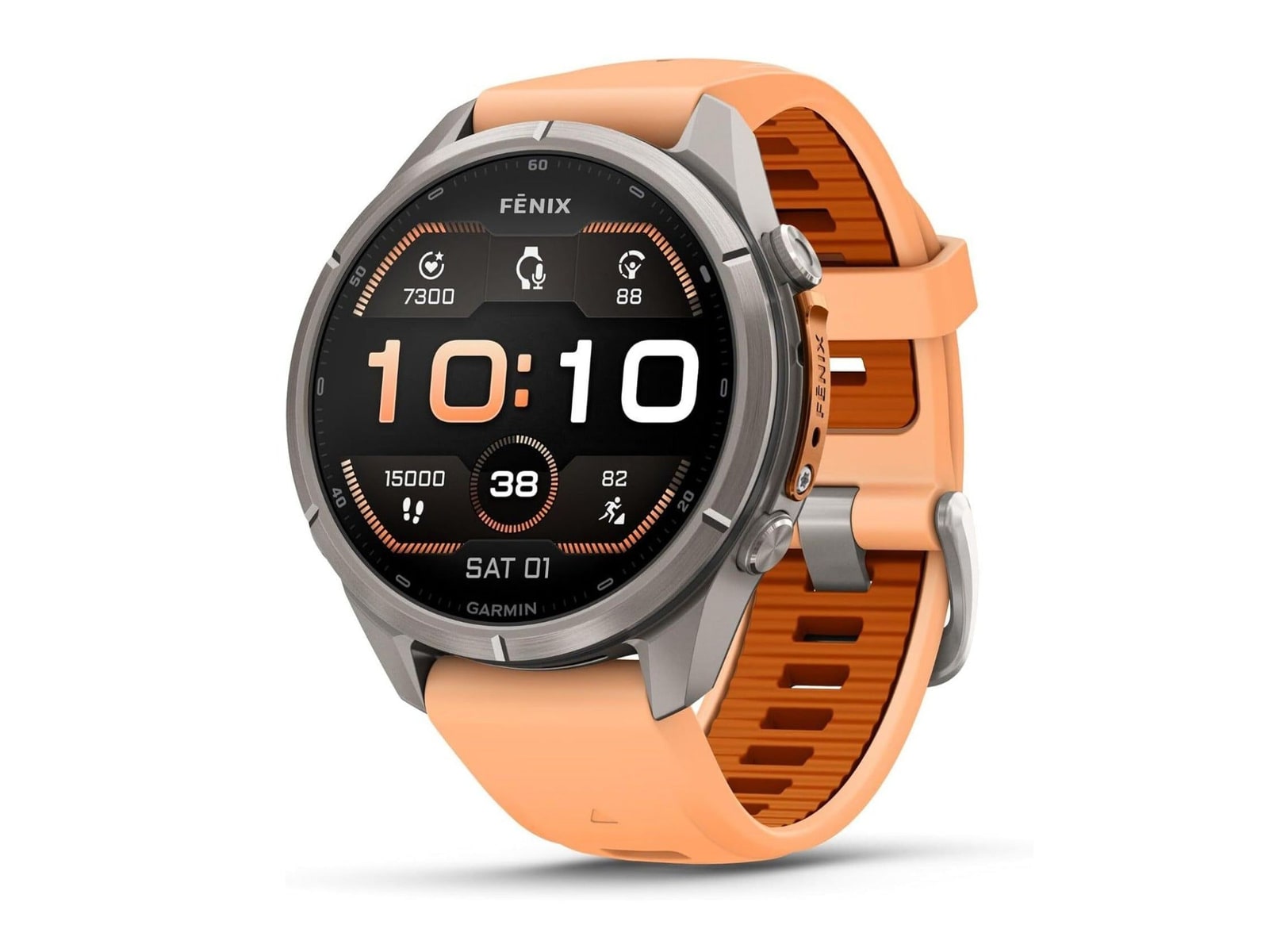 Garmin - fenix 9 Pro 43mm AMOLED GPS (Titanium, Shell Pink/Autumn Orange) Smart Watches - Orange