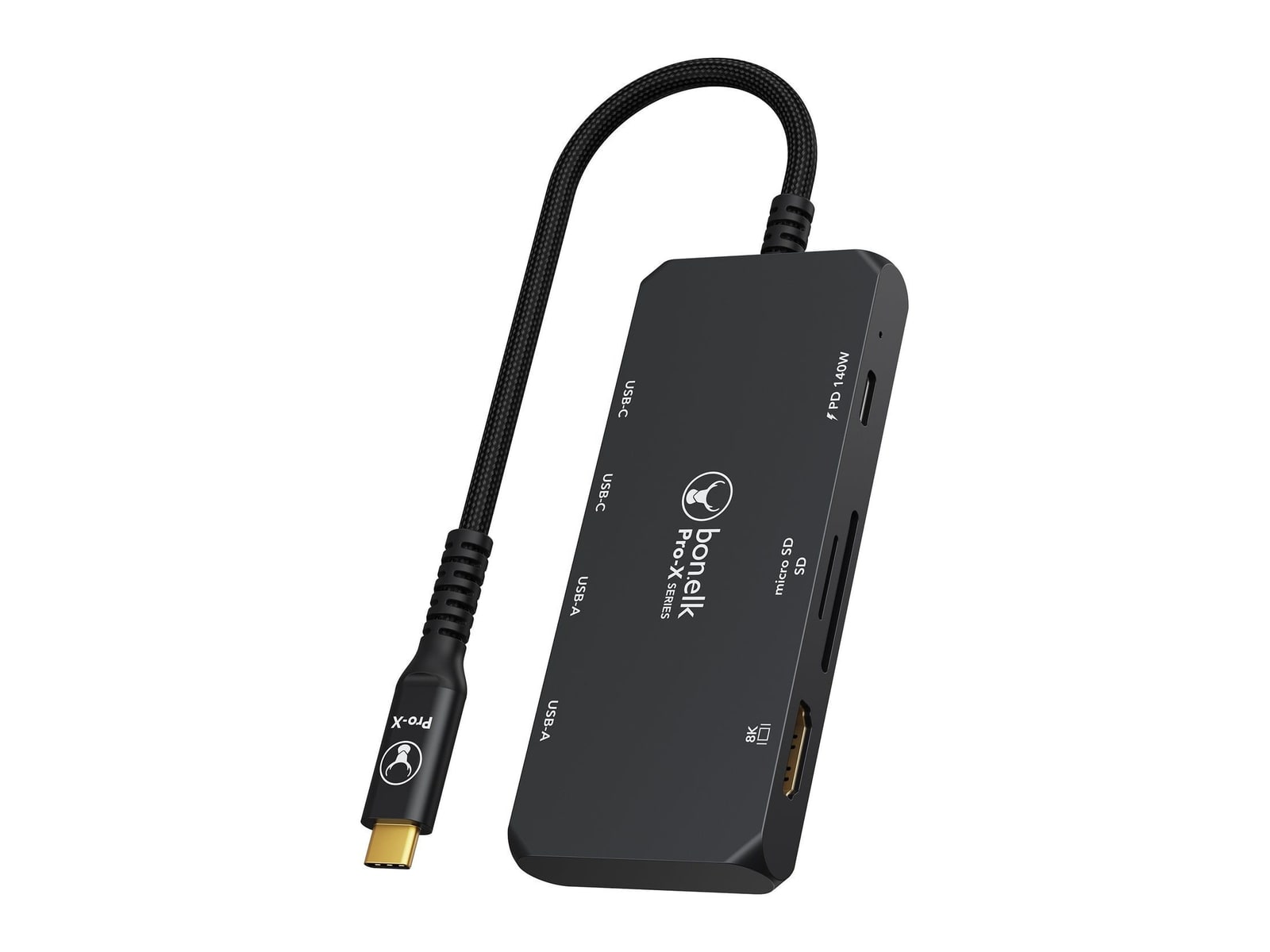 Bonelk - Pro-X Long-Life USB-C 8-in-1 Multiport USB Hubs - Black