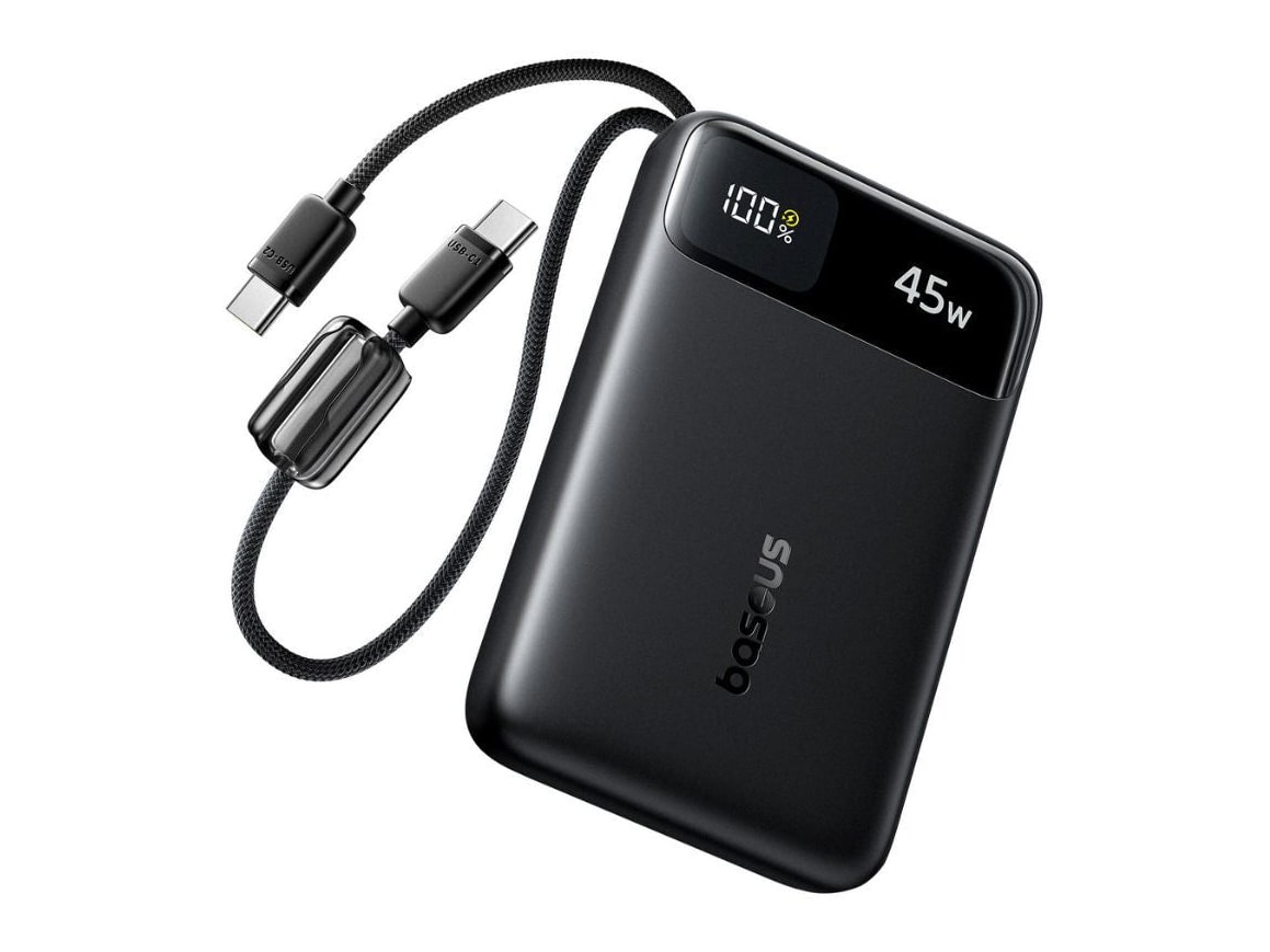 Baseus - EnerFill FC11 with Dual Built-in USB-C Cables 10000 mAh Black Power Banks
