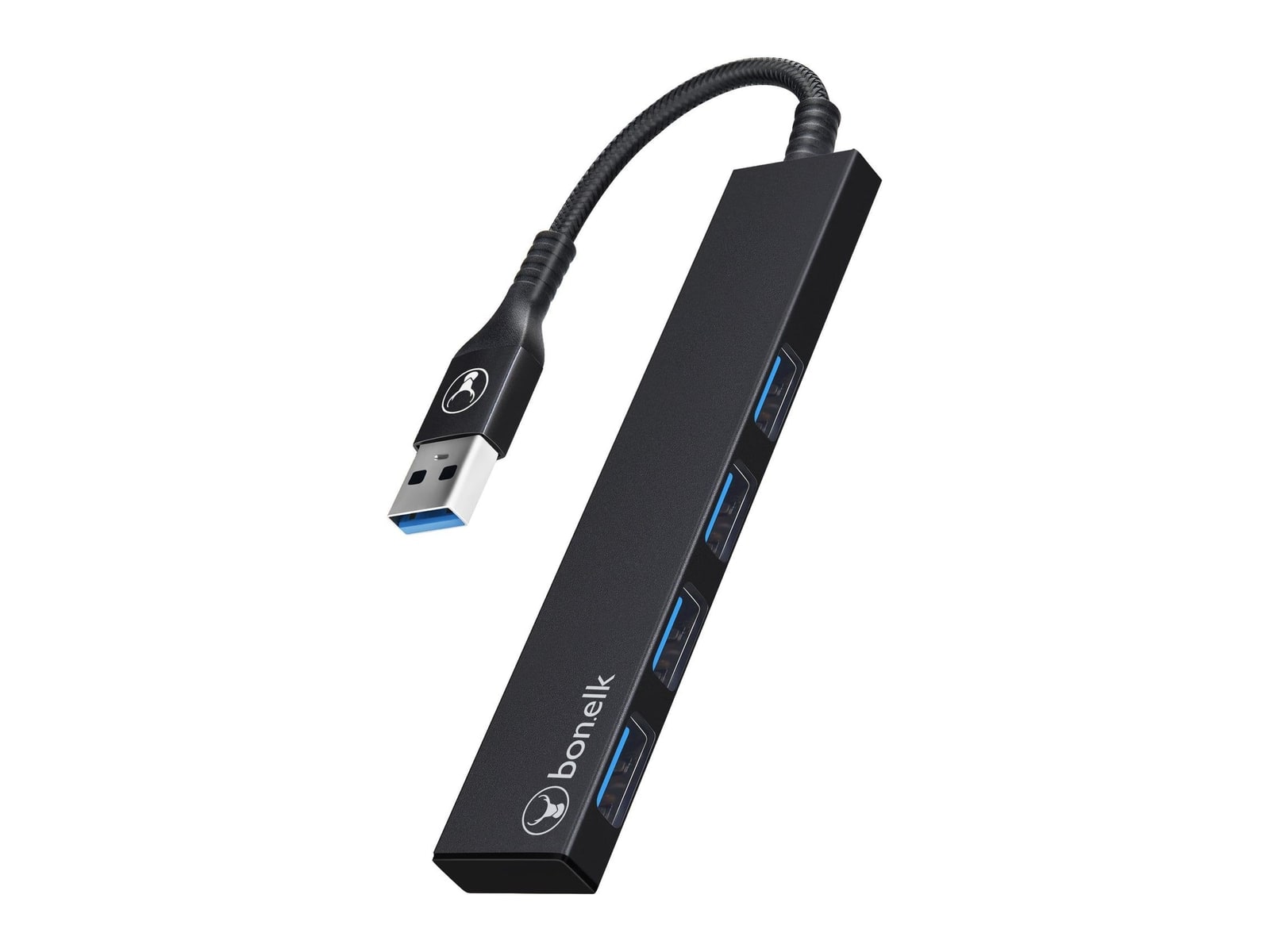 Bonelk - Long-Life USB-A to 4-Port USB 3.0 Slim USB Hubs - Black
