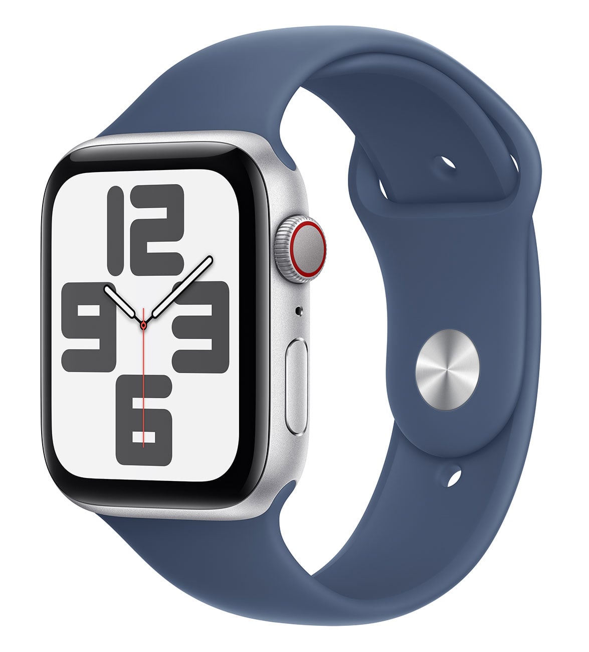 Apple - Apple Watch SE (2nd Generation) (GPS + Cellular) 44mm Silver Aluminum Case with Denim Sport Band - S/M - Silver