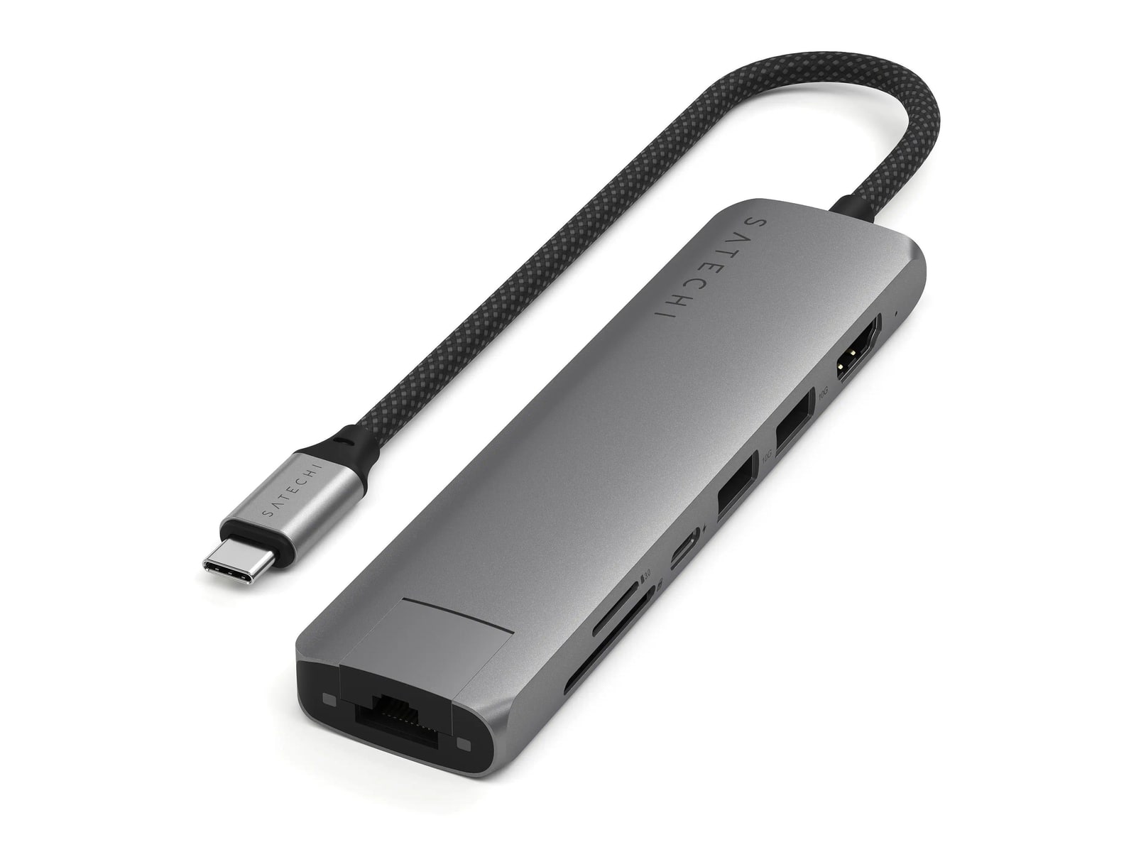 Satechi - 7-in-1 USB-C Slim Multiport Adapter with Ethernet USB-C USB Hubs - Gray