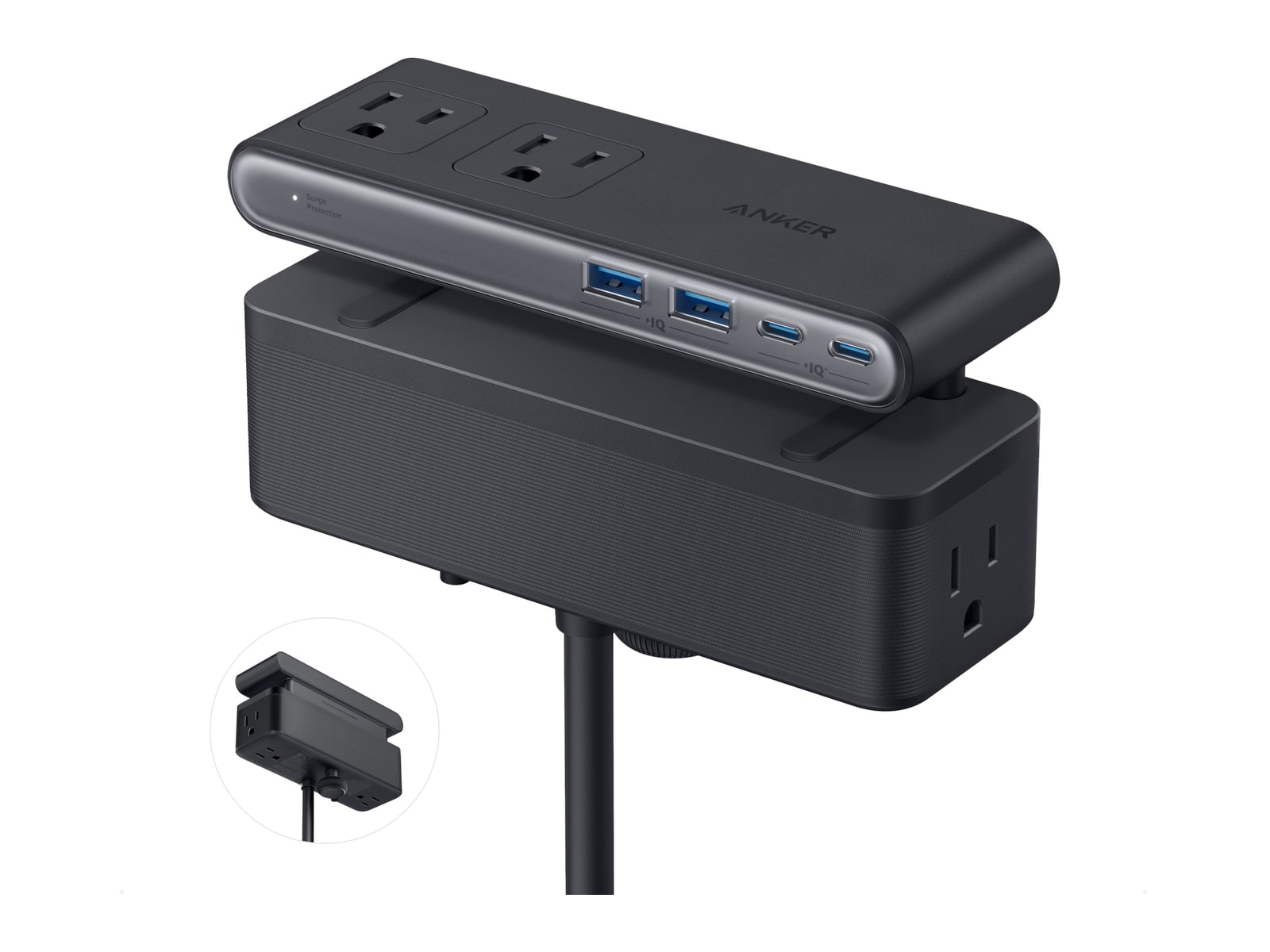 Anker - Nano Power Strip (10-in-1, 70W, Clamp) Black Wall Chargers