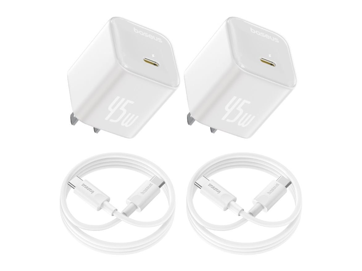 Baseus - PicoGo GaN USB-C Charger 45W 2 Pack White Wall Chargers