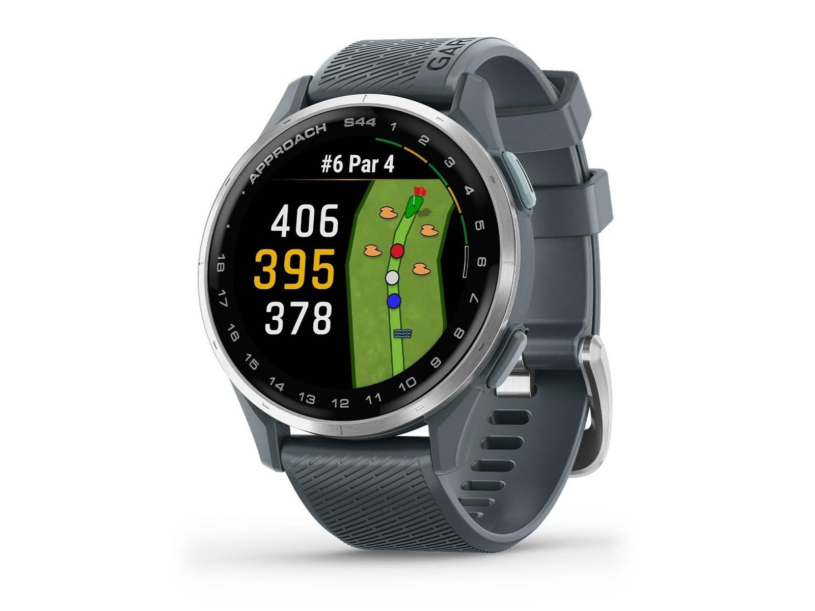 Garmin - Approach S44, Silver Aluminum Bezel with Twilight Silicone Band Smart Watches - Silver