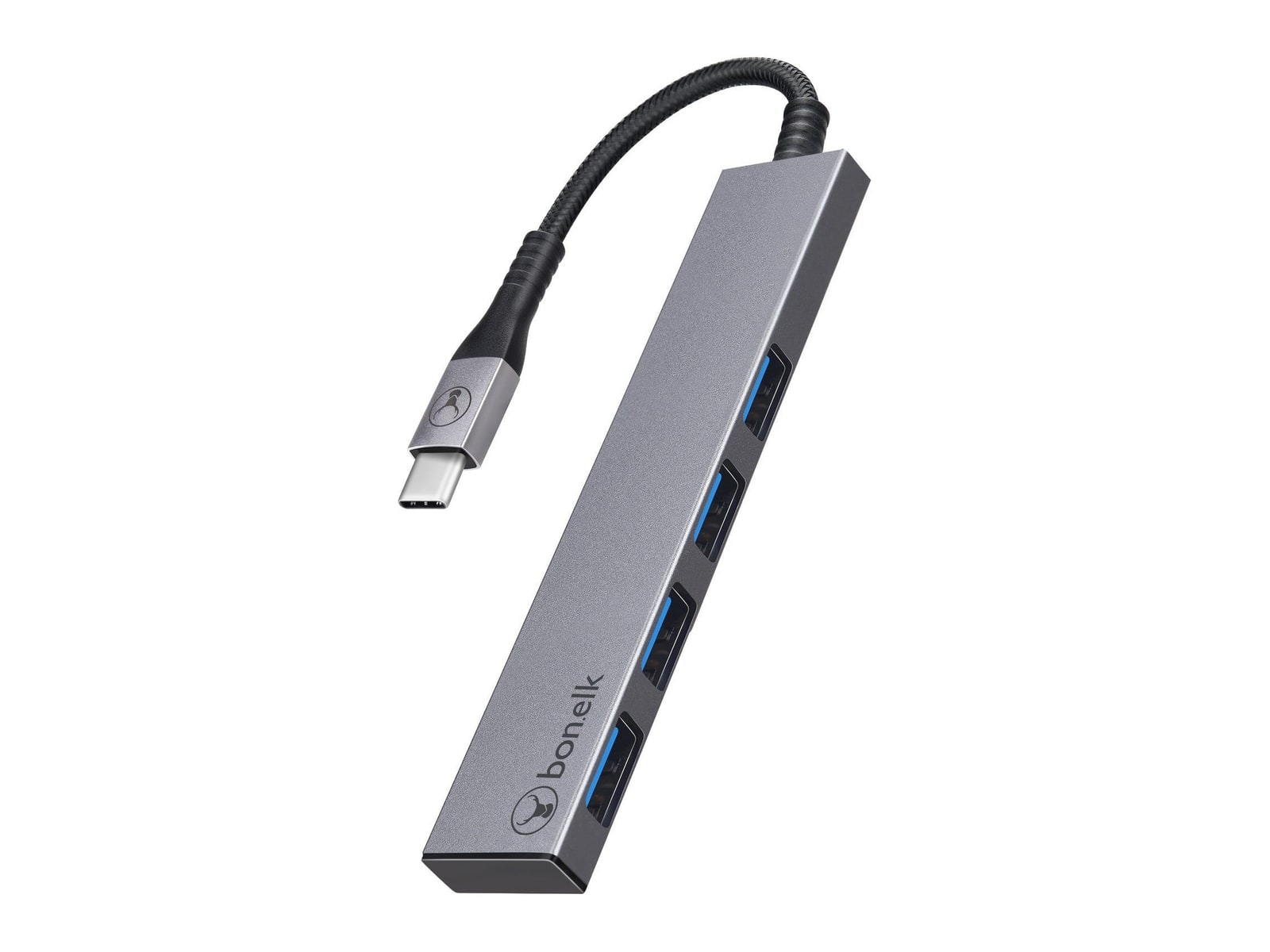 Bonelk - Long-Life USB-C to 4-Port USB 3.0 Slim USB Hubs - Gray