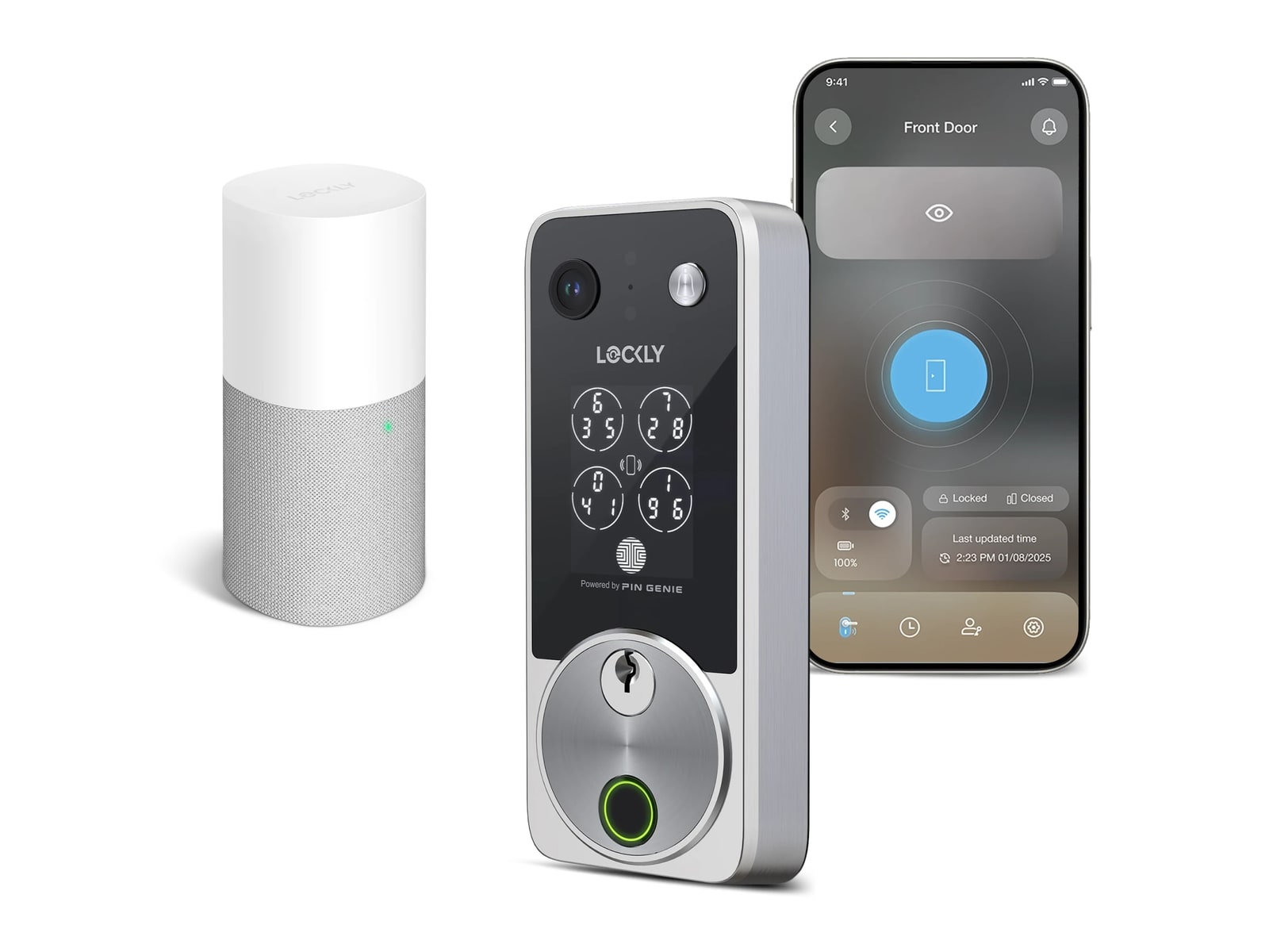 Lockly - Vision Zeno Series Video Smart Lock with Intercom Deadbolt - Satin Nickel Smart Locks