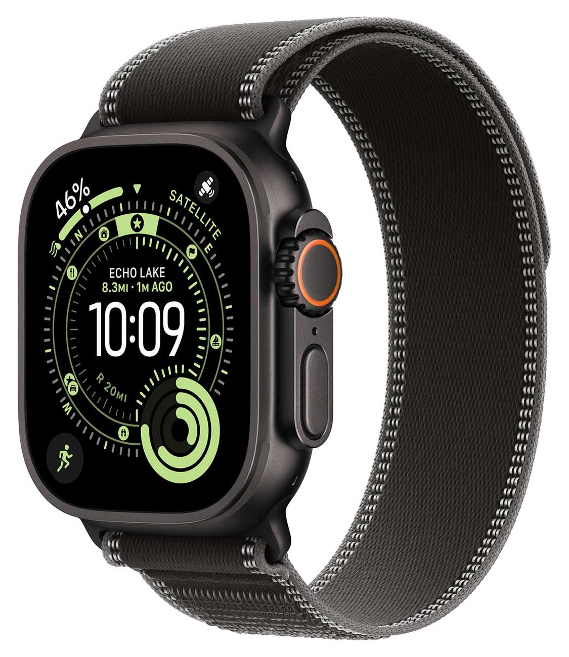 Apple - Apple Watch Ultra 3 (GPS + Cellular) 49mm Black Titanium Case with Black/Charcoal Trail Loop - M/L - Black Titanium