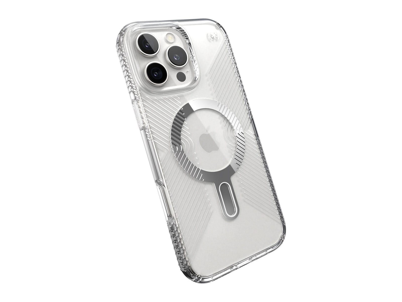 Speck - Presidio Perfect-Clear Grip MagSafe with ClickLock - iPhone 16 Pro Max - Clear/Chrome