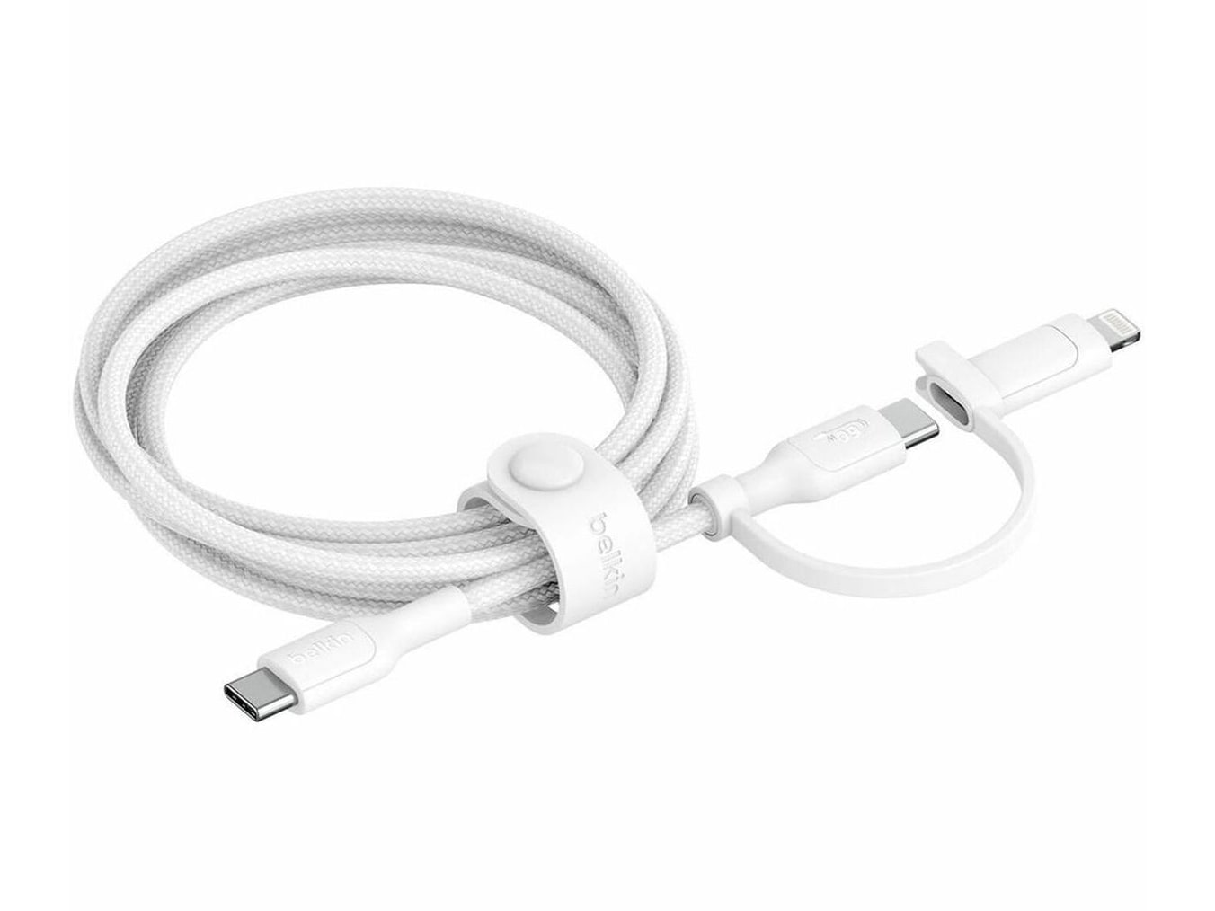 Belkin - 60W 2-in-1 USB-C to USB-C and Lightning Cable - 480 Mbps - Braided - M/M - 5ft/1.5m - White Charging Cables
