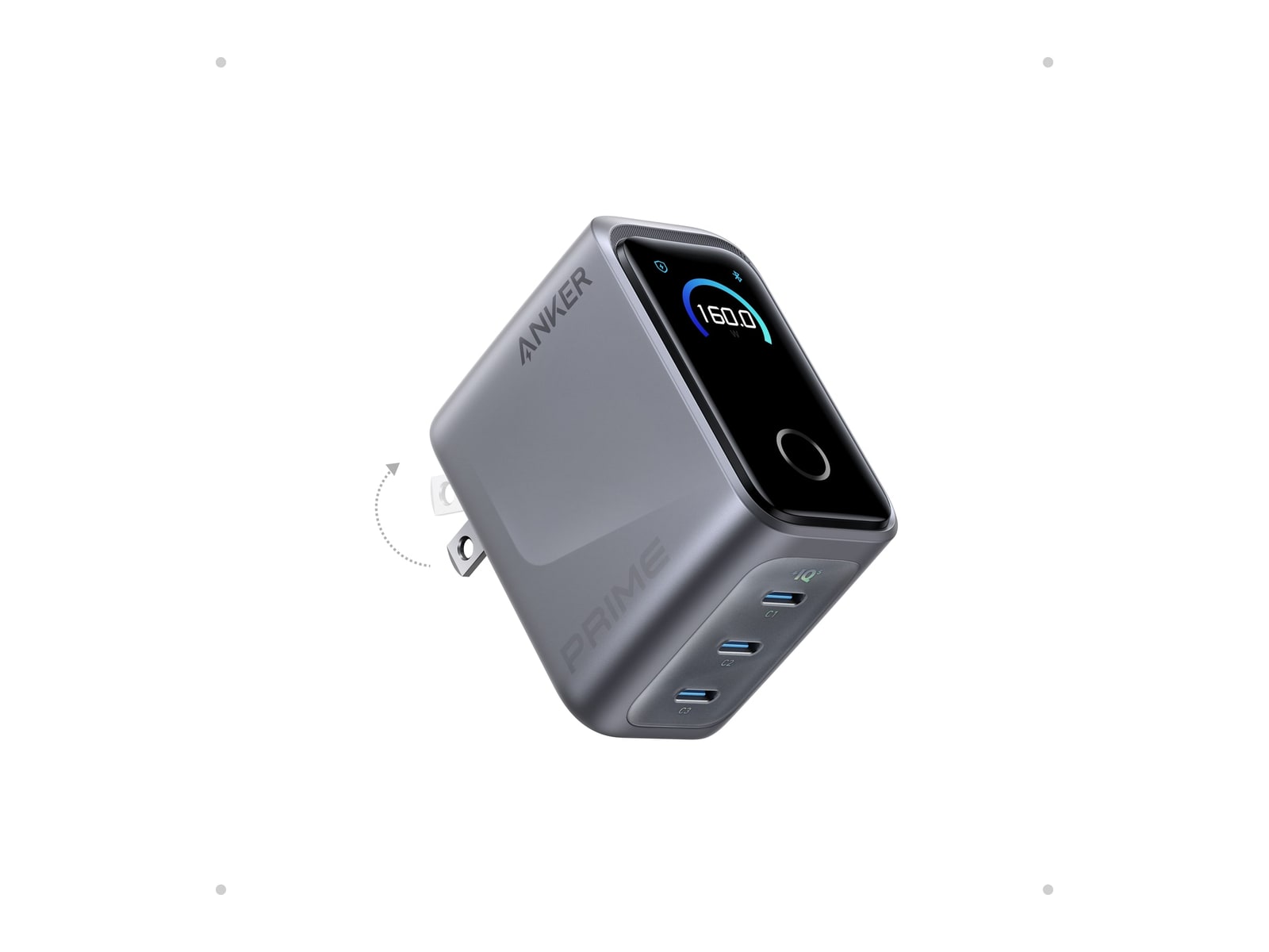 Anker - Prime Charger (160W, 3 Ports, Smart Display) Wall Chargers