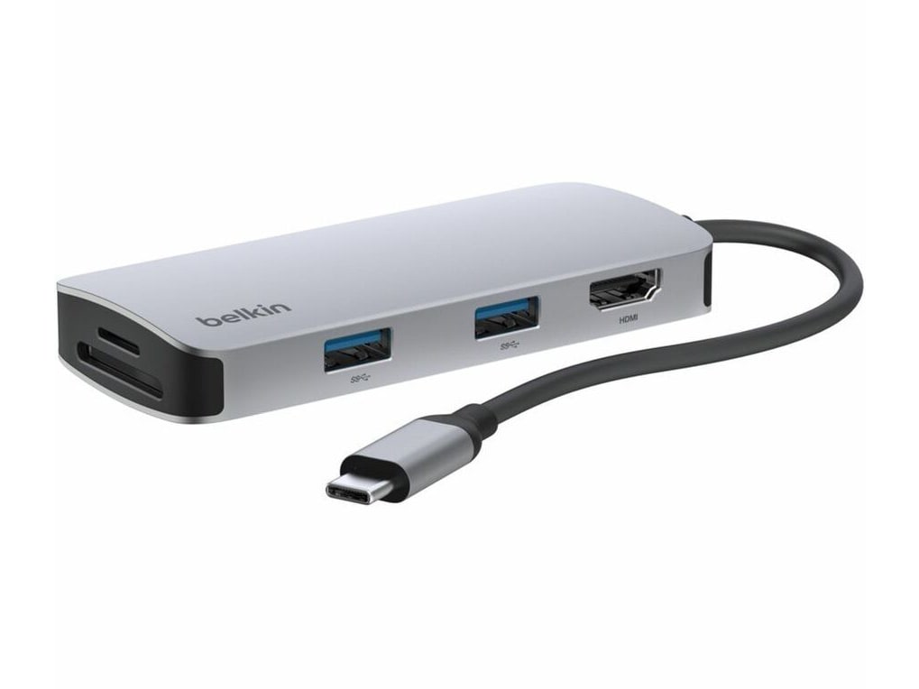 Belkin - 5-Port USB-C Hub - USB-C to 2xUSB-A - 1x4K HDMI - 1xSD Reader USB-C Docking Stations - Gray