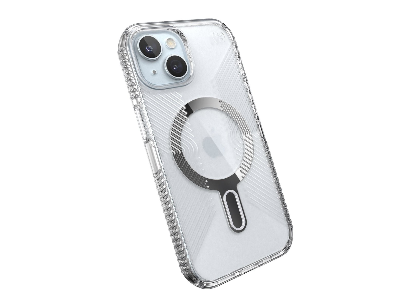 Speck - Presidio Perfect-Clear Grip MagSafe with ClickLock - iPhone 15 - Clear/Chrome