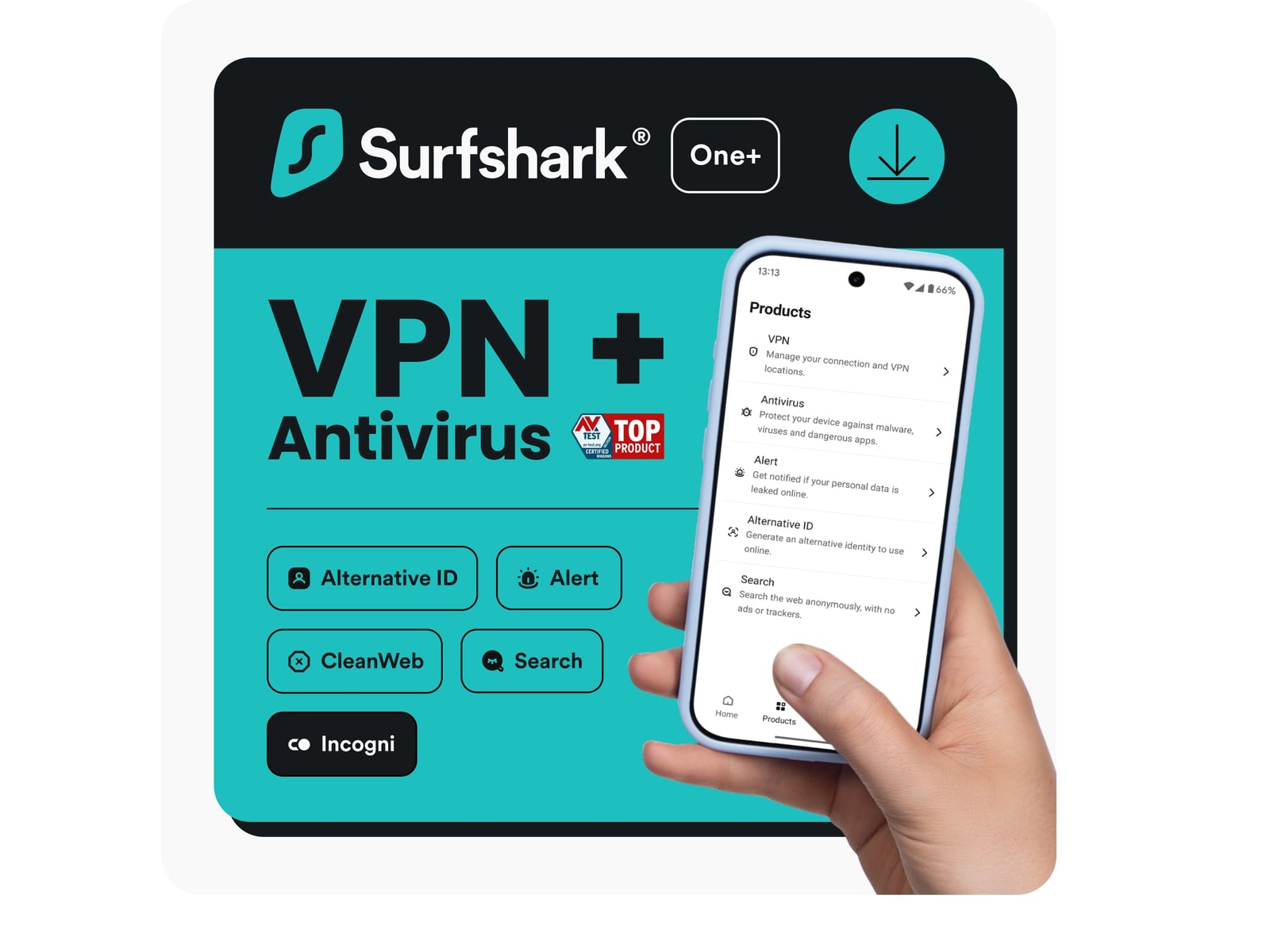 Surfshark - One+: VPN, Antivirus, Incogni (5 Devices, 1-Year) Antivirus Software