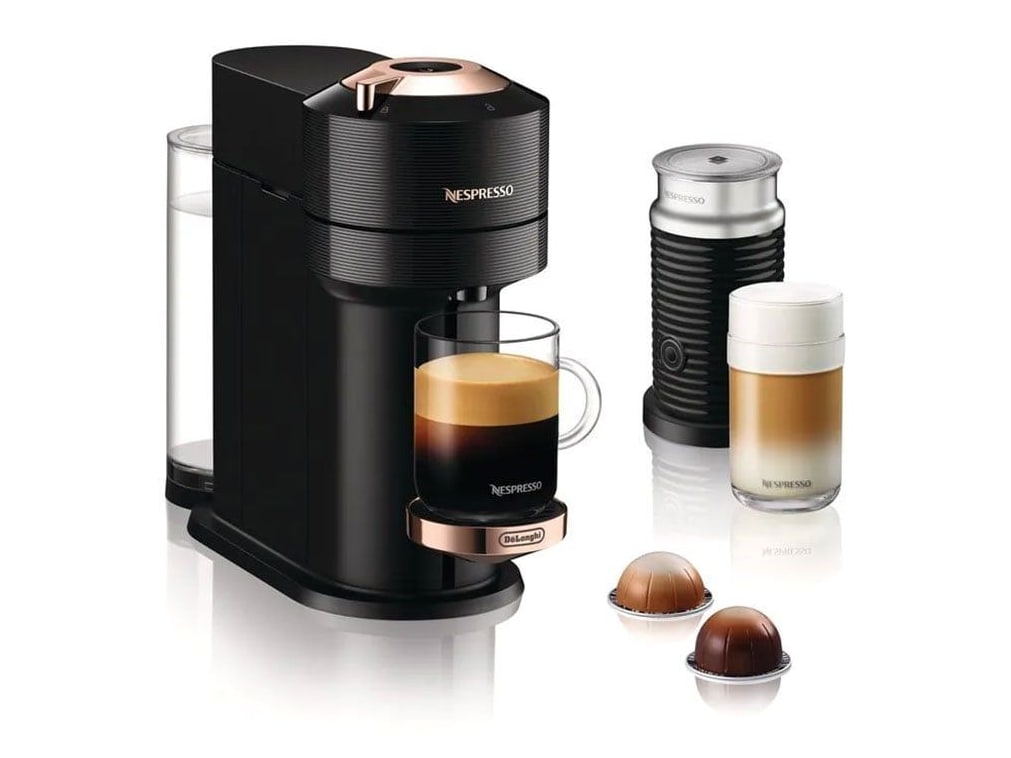 De'Longhi - Nespresso Vertuo Next Black And Rose Gold Coffee And Espresso Machine With Aeroccino Coffee Makers