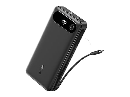 Anker - Power Bank (20K, 87W, Built-In USB-C Cable) Black Power Banks