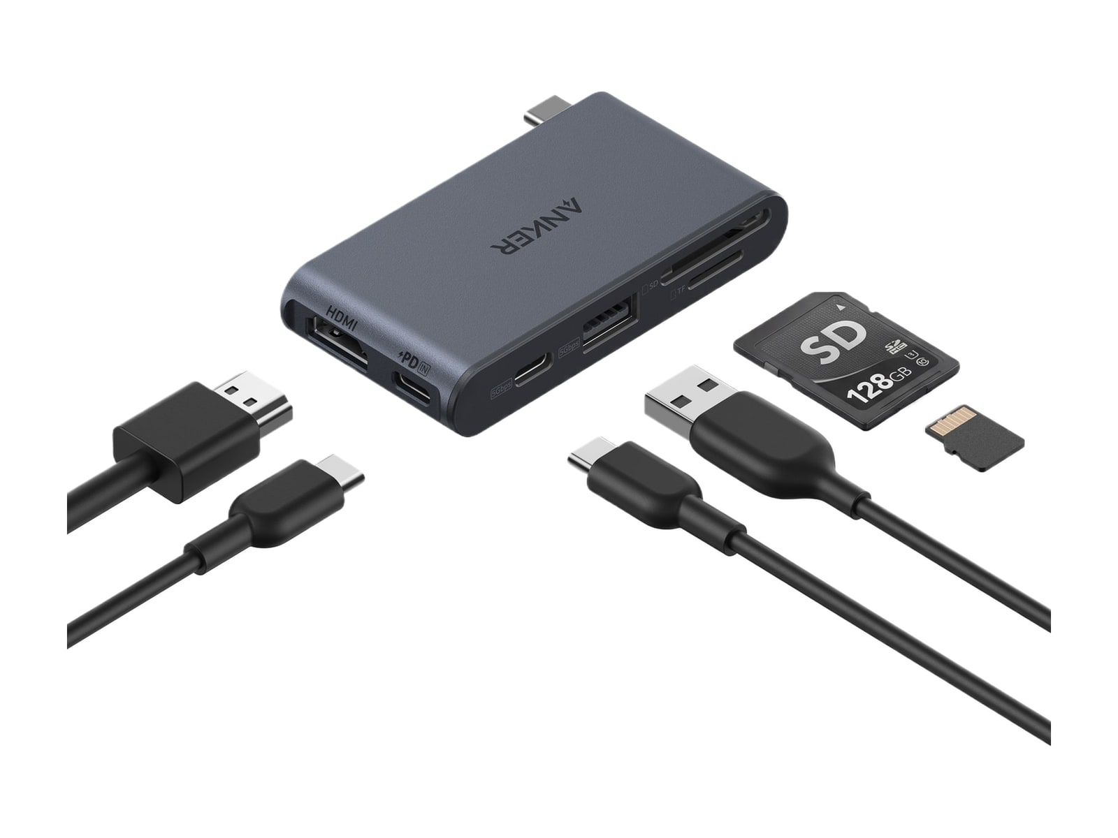 Anker - Nano USB-C Hub (6-in-1, 5Gbps) USB Hubs - Black