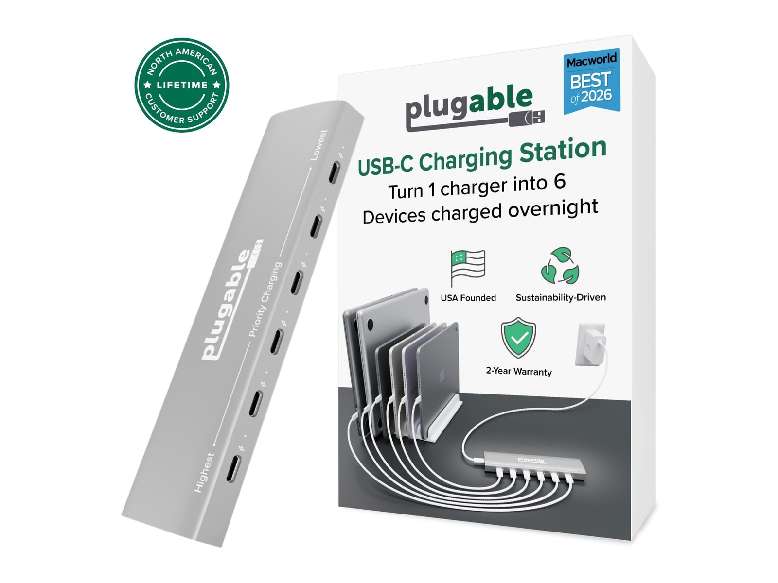 Plugable - 6 Port USB-C Charging Station Power Adapters